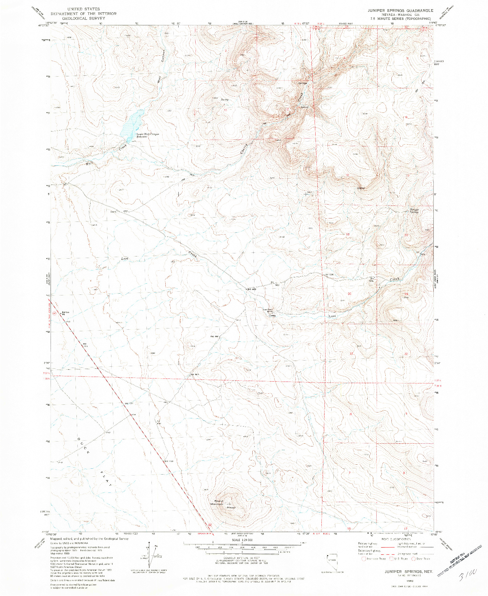 USGS 1:24000-SCALE QUADRANGLE FOR JUNIPER SPRINGS, NV 1980