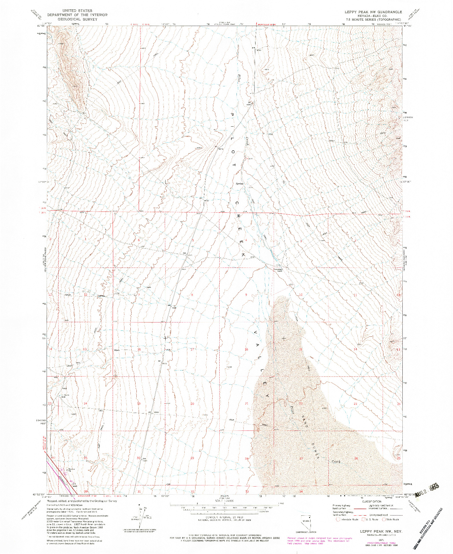 USGS 1:24000-SCALE QUADRANGLE FOR LEPPY PEAK NW, NV 1971