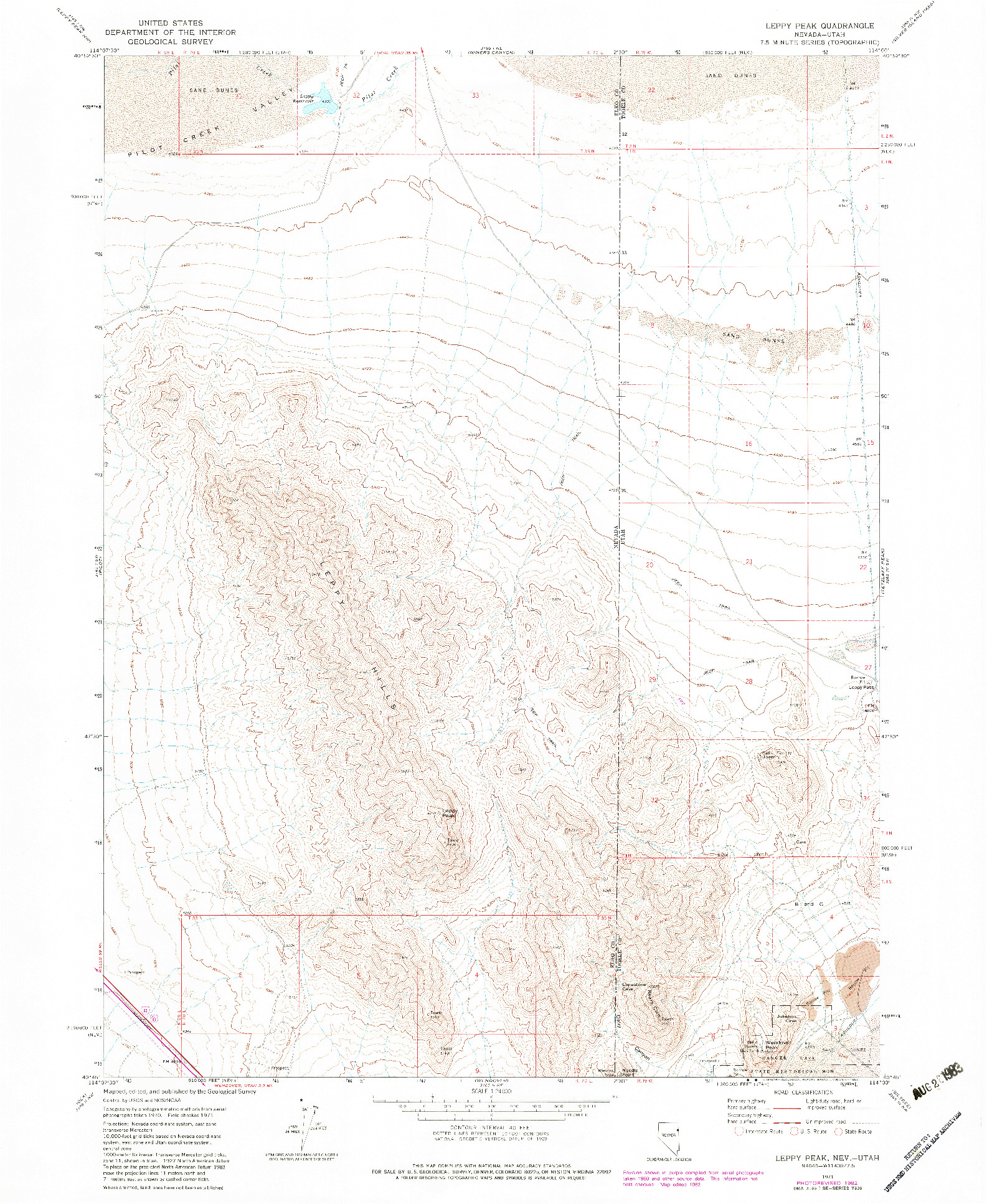 USGS 1:24000-SCALE QUADRANGLE FOR LEPPY PEAK, NV 1971