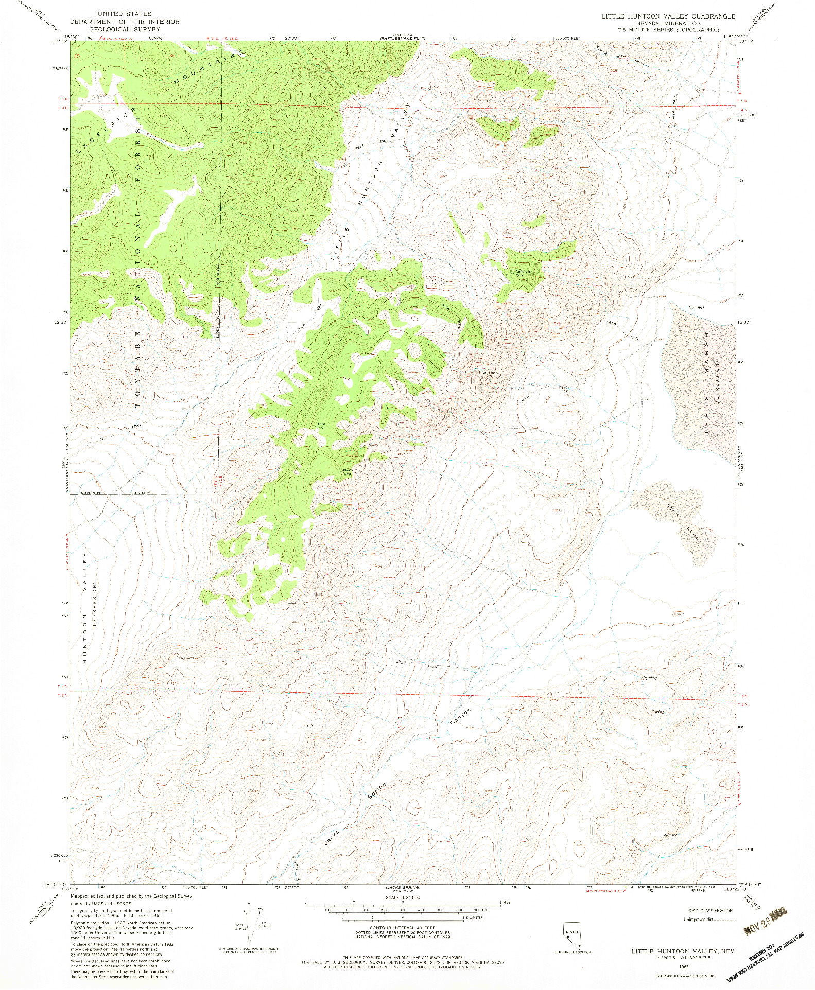 USGS 1:24000-SCALE QUADRANGLE FOR LITTLE HUNTOON VALLEY, NV 1967