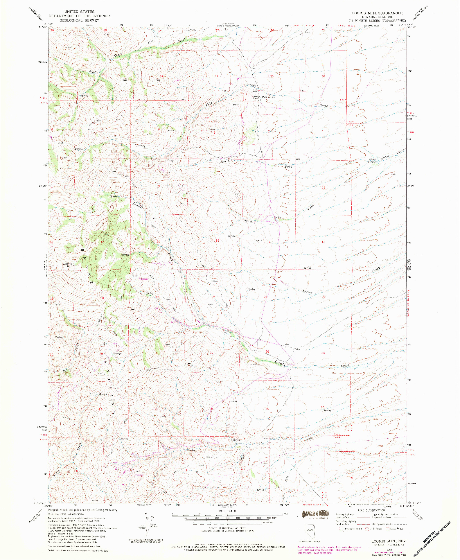 USGS 1:24000-SCALE QUADRANGLE FOR LOOMIS MTN, NV 1968