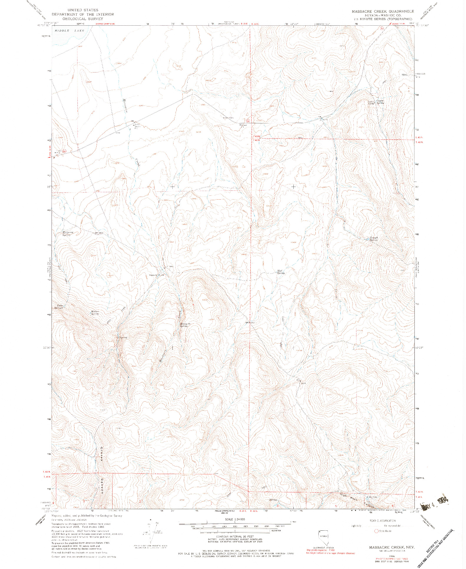 USGS 1:24000-SCALE QUADRANGLE FOR MASSACRE CREEK, NV 1966