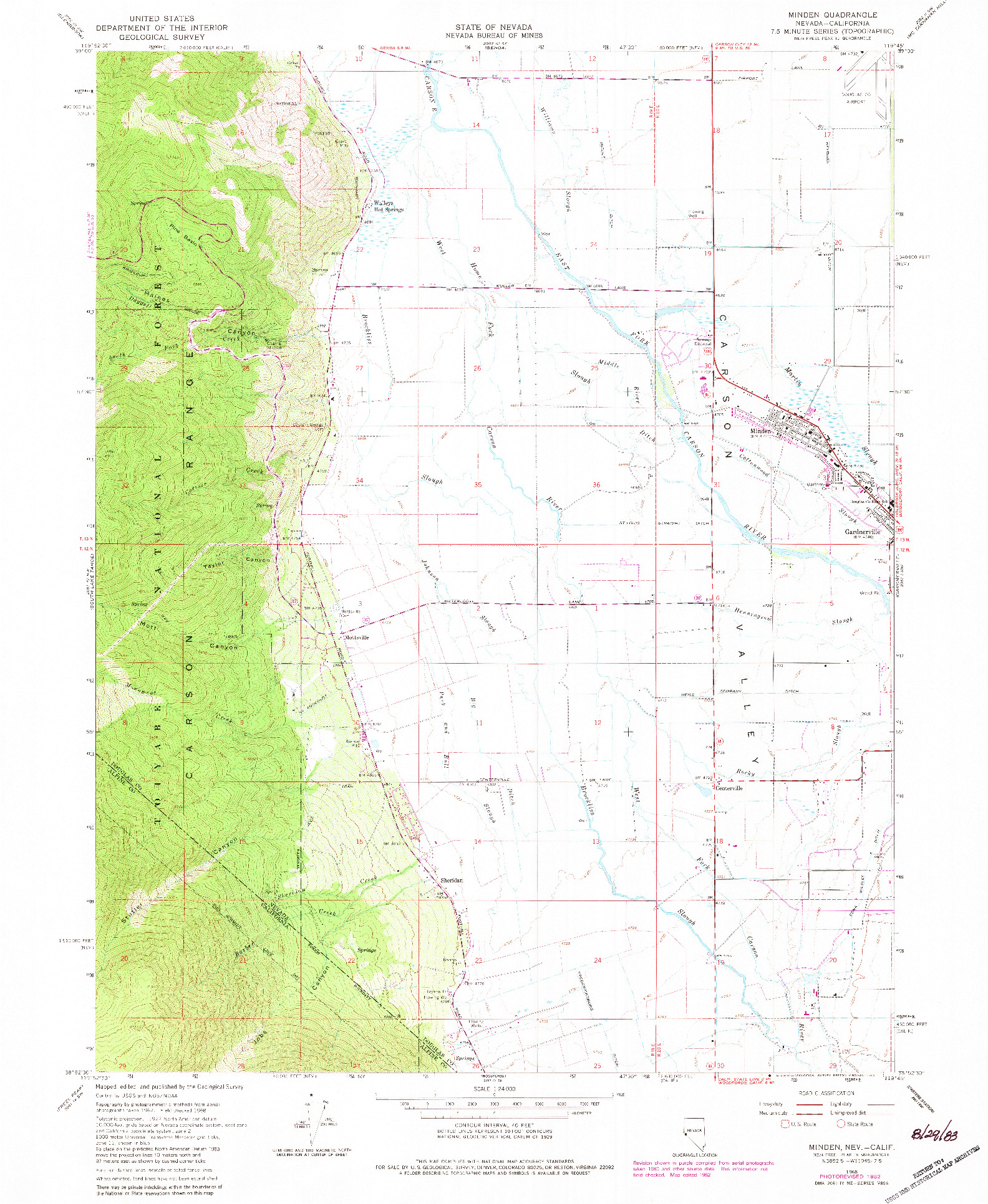 USGS 1:24000-SCALE QUADRANGLE FOR MINDEN, NV 1968