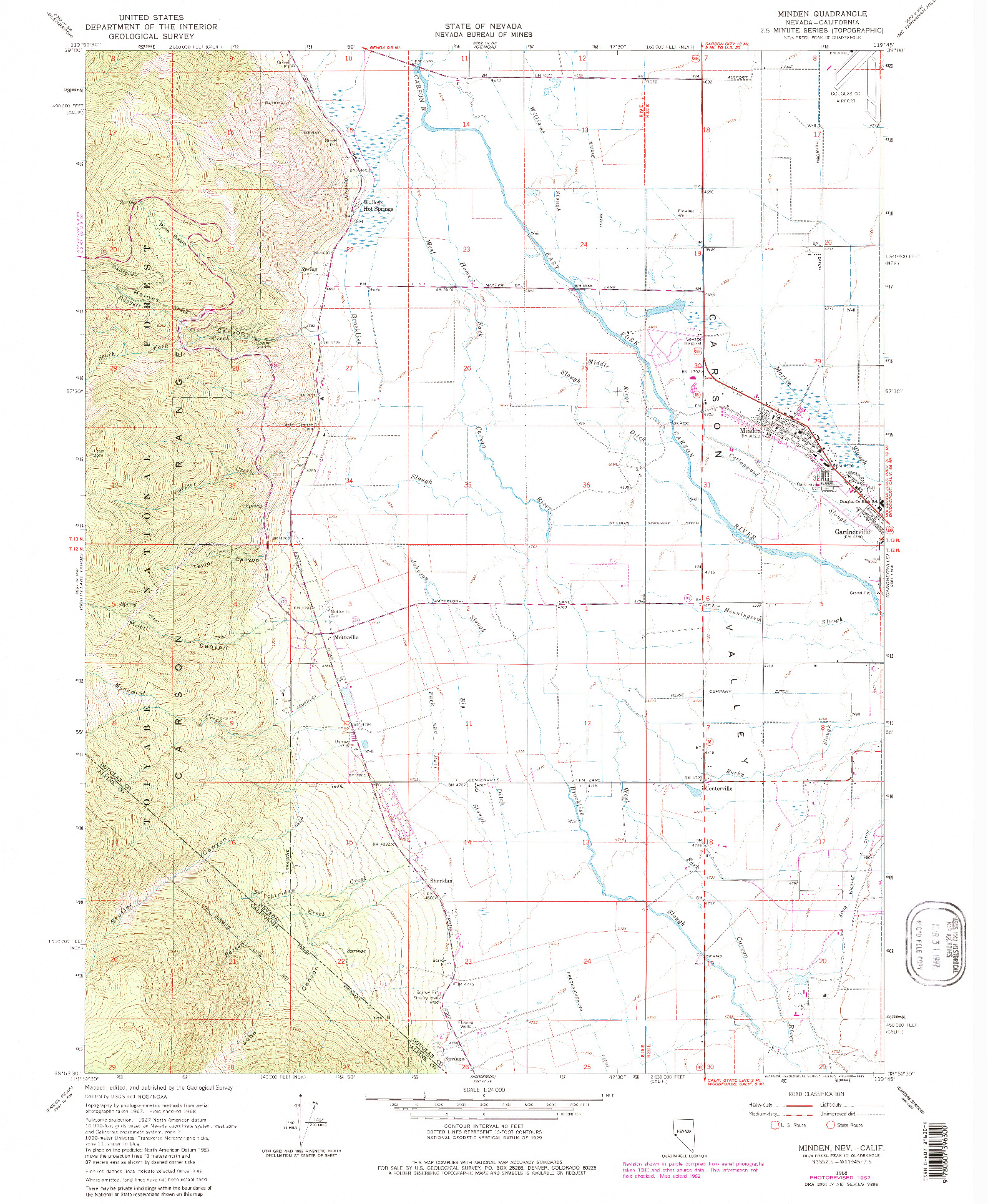 USGS 1:24000-SCALE QUADRANGLE FOR MINDEN, NV 1968