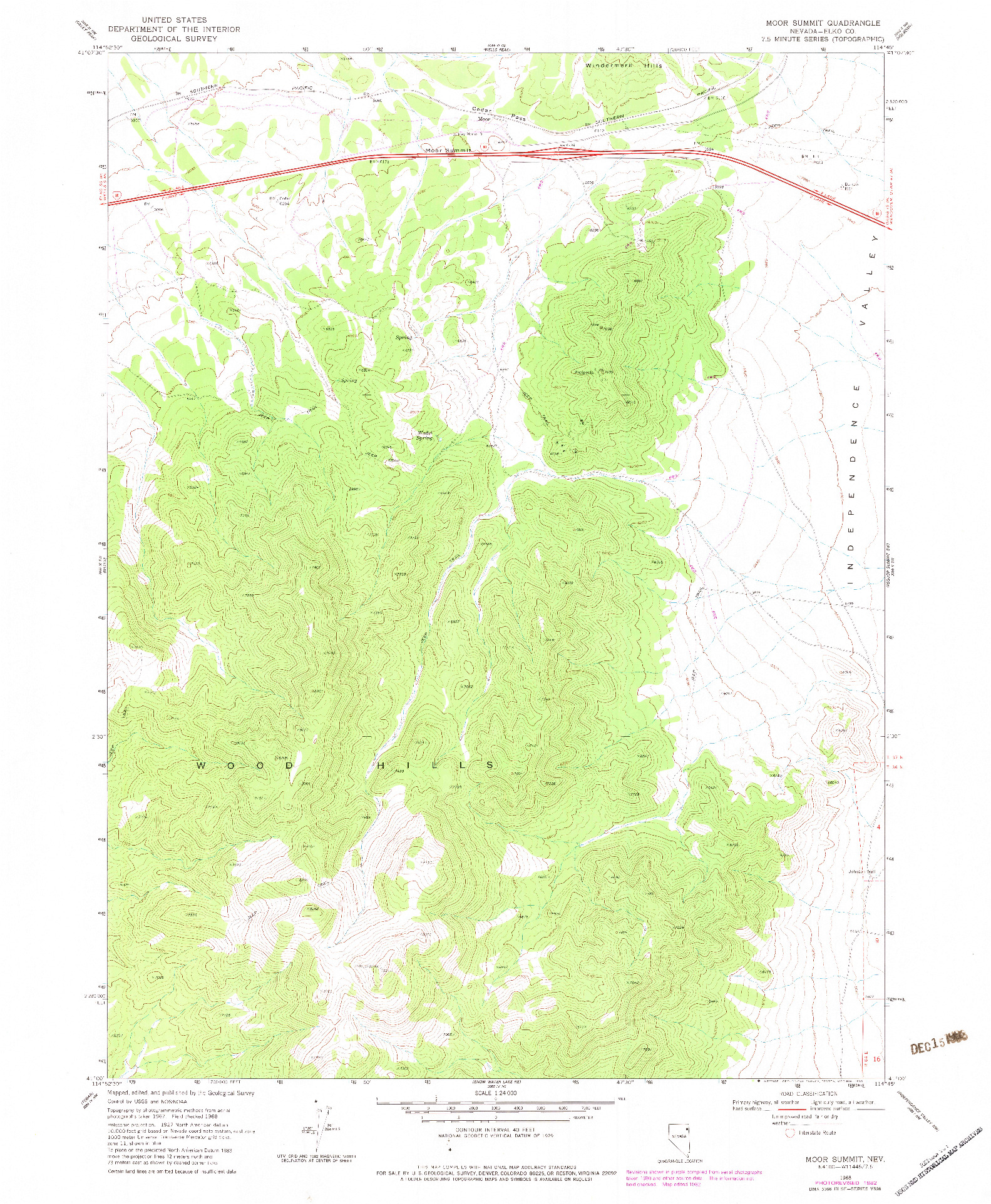 USGS 1:24000-SCALE QUADRANGLE FOR MOOR SUMMIT, NV 1968