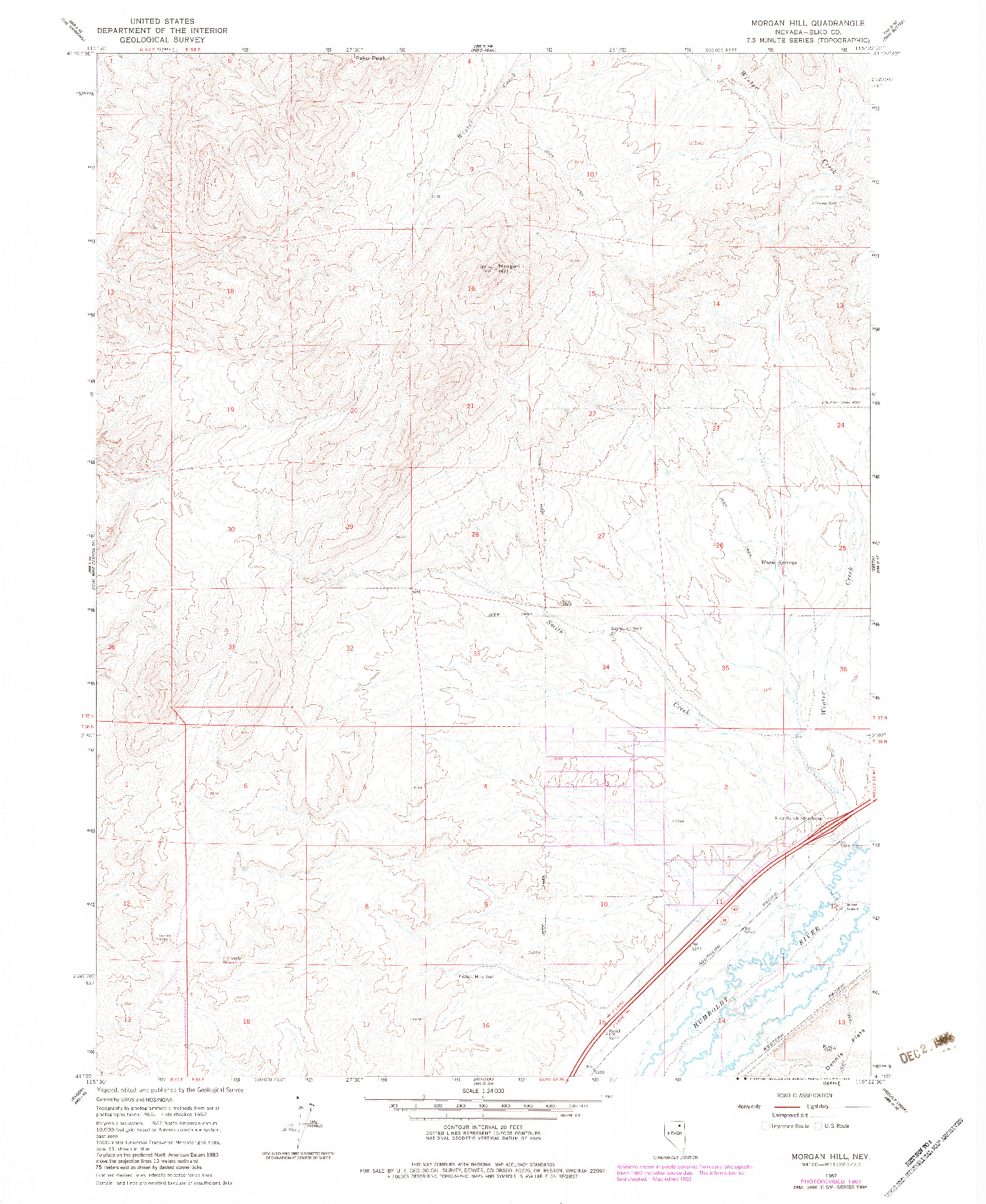 USGS 1:24000-SCALE QUADRANGLE FOR MORGAN HILL, NV 1967
