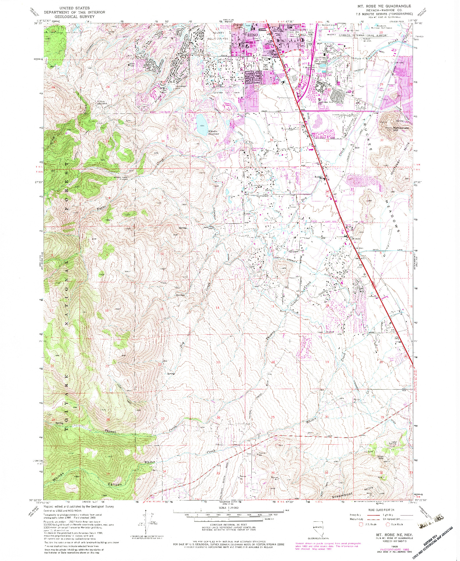 USGS 1:24000-SCALE QUADRANGLE FOR MT. ROSE NE, NV 1969