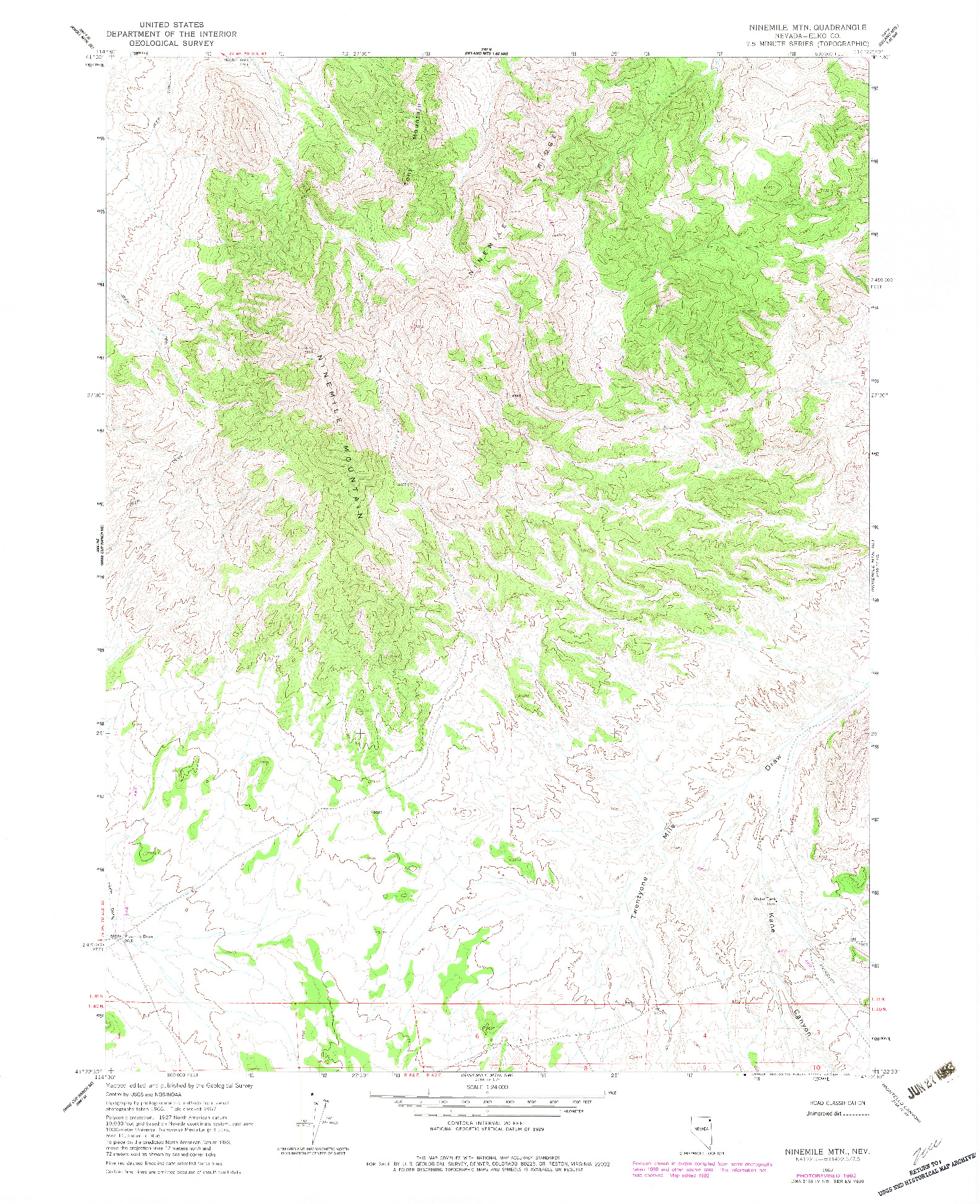 USGS 1:24000-SCALE QUADRANGLE FOR NINEMILE MTN, NV 1967