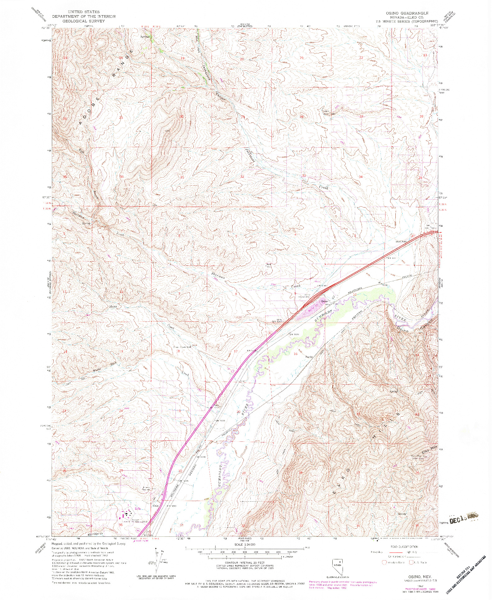 USGS 1:24000-SCALE QUADRANGLE FOR OSINO, NV 1962