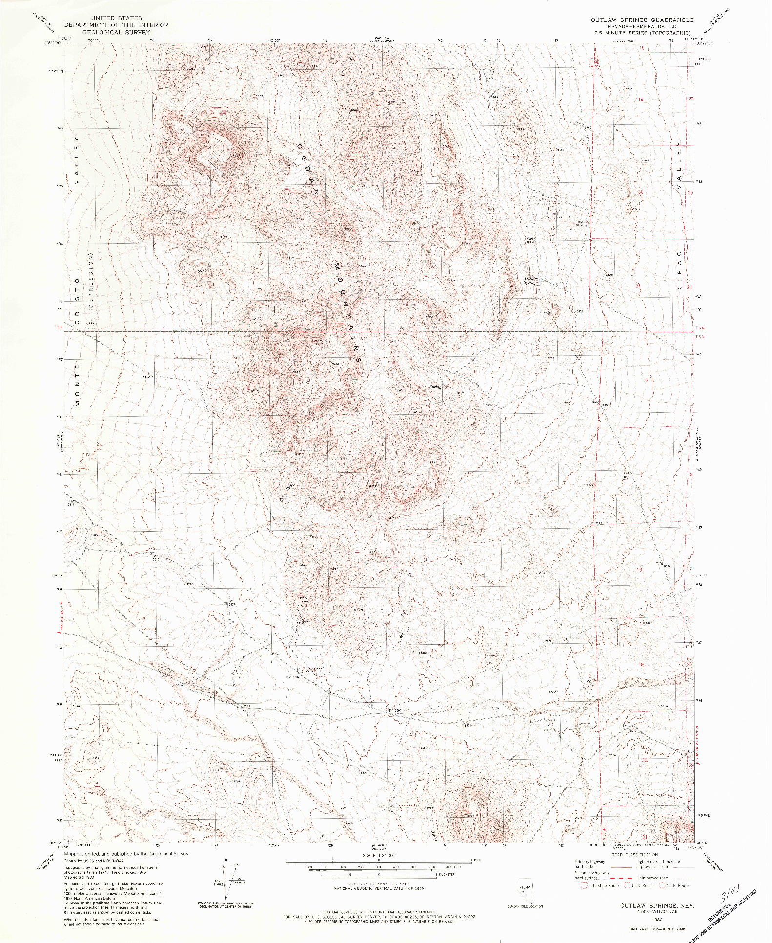 USGS 1:24000-SCALE QUADRANGLE FOR OUTLAW SPRINGS, NV 1980