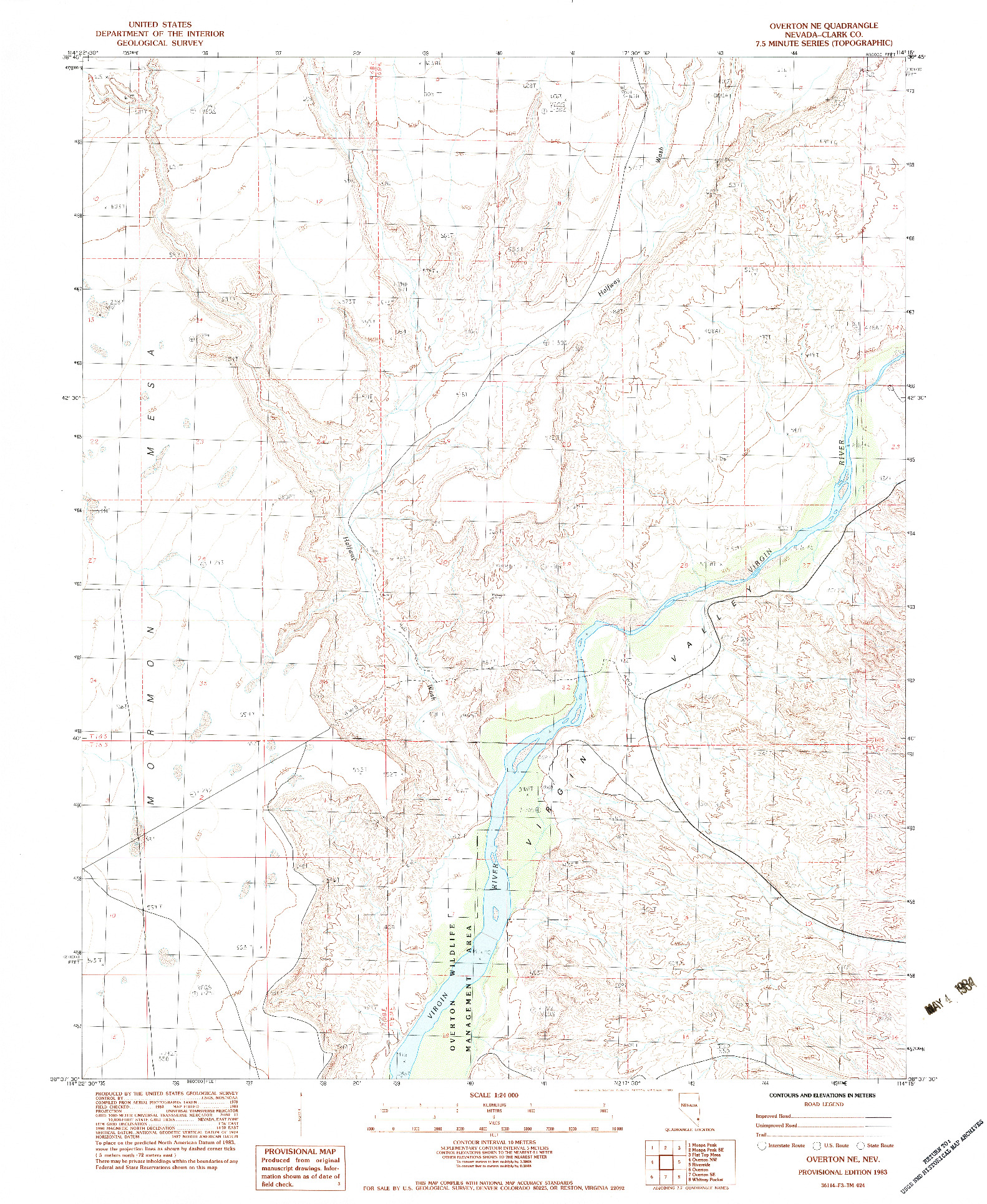 USGS 1:24000-SCALE QUADRANGLE FOR OVERTON NE, NV 1983