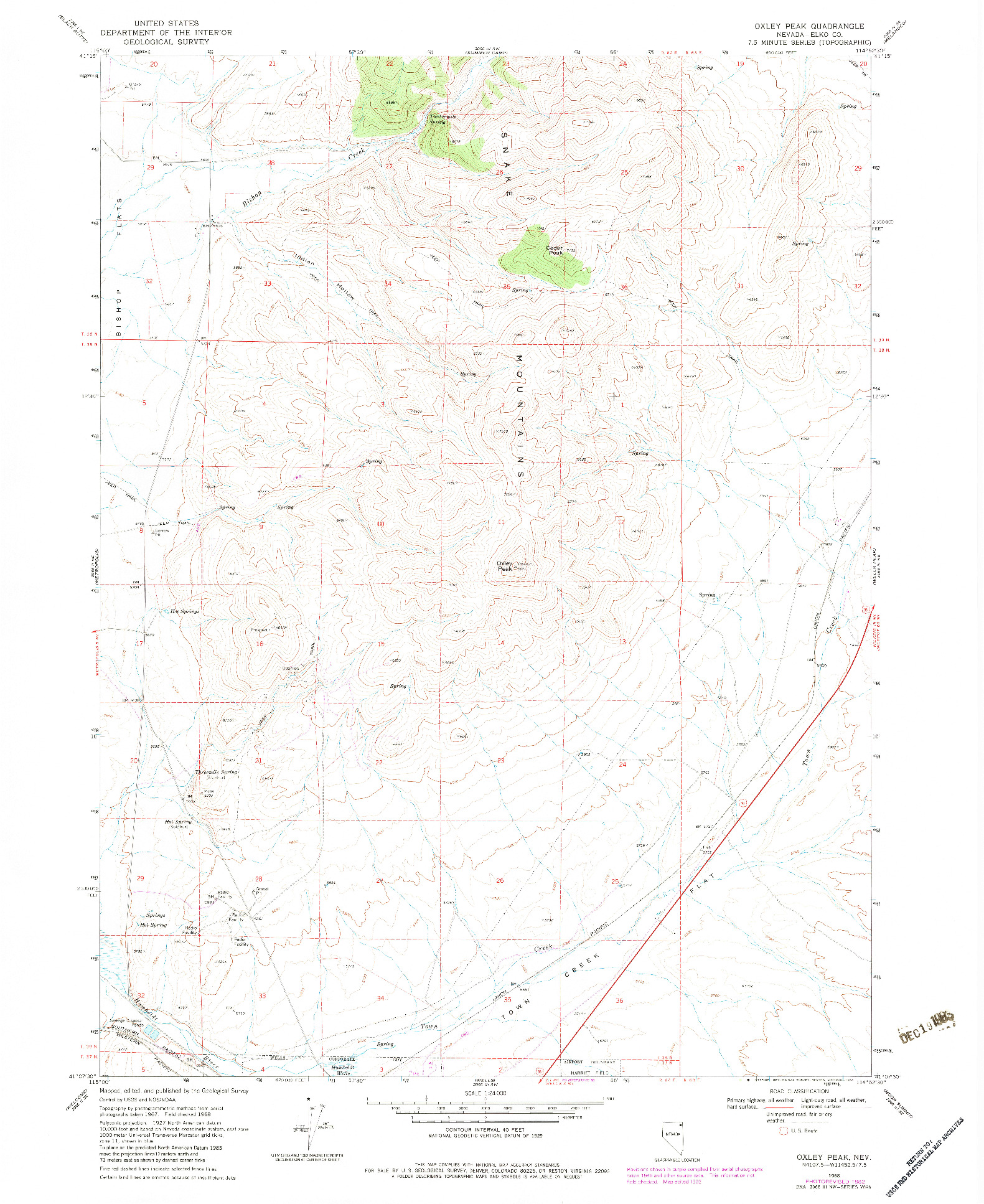 USGS 1:24000-SCALE QUADRANGLE FOR OXLEY PEAK, NV 1968