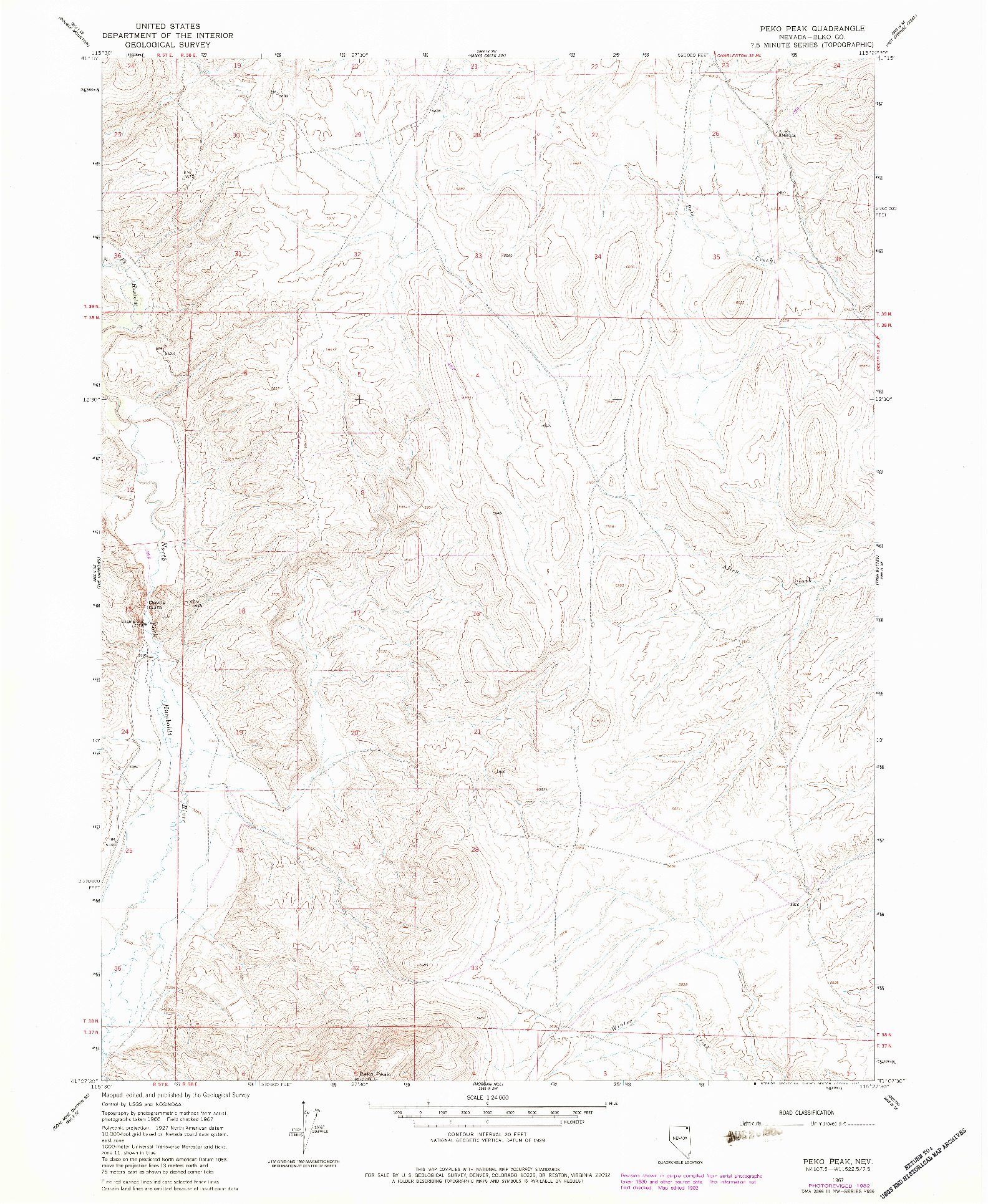 USGS 1:24000-SCALE QUADRANGLE FOR PEKO PEAK, NV 1967