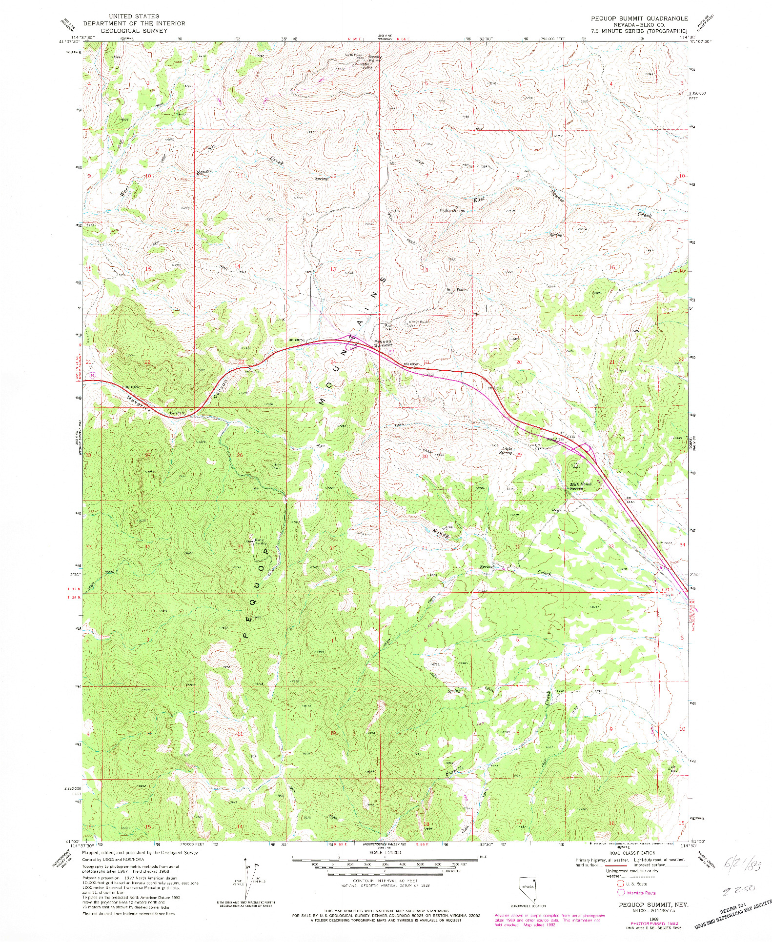 USGS 1:24000-SCALE QUADRANGLE FOR PEQUOP SUMMIT, NV 1968