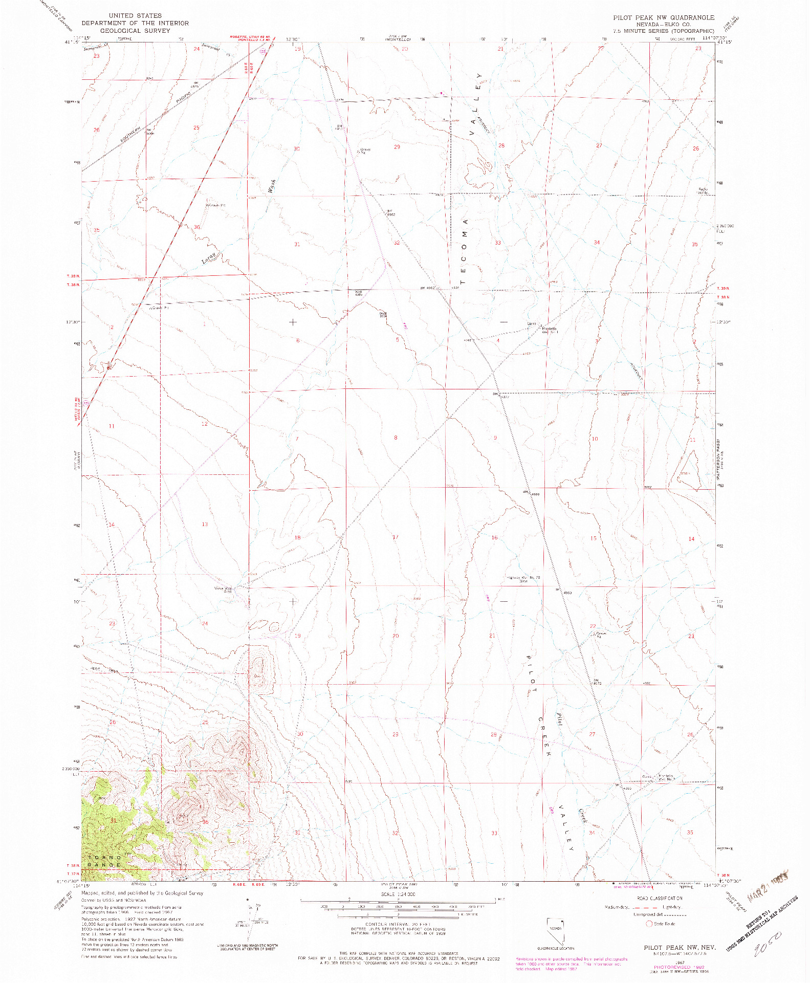 USGS 1:24000-SCALE QUADRANGLE FOR PILOT PEAK NW, NV 1967