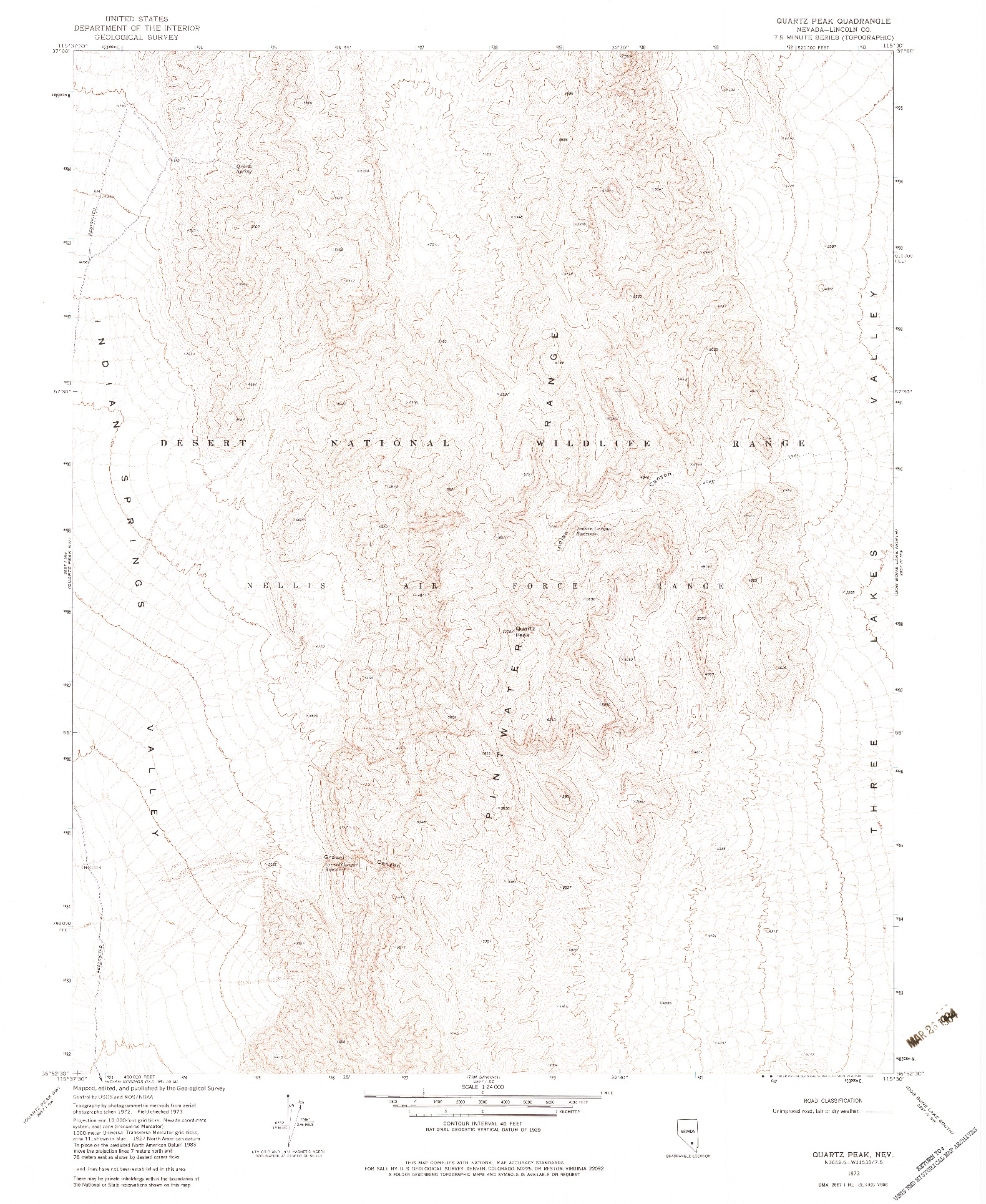 USGS 1:24000-SCALE QUADRANGLE FOR QUARTZ PEAK, NV 1973
