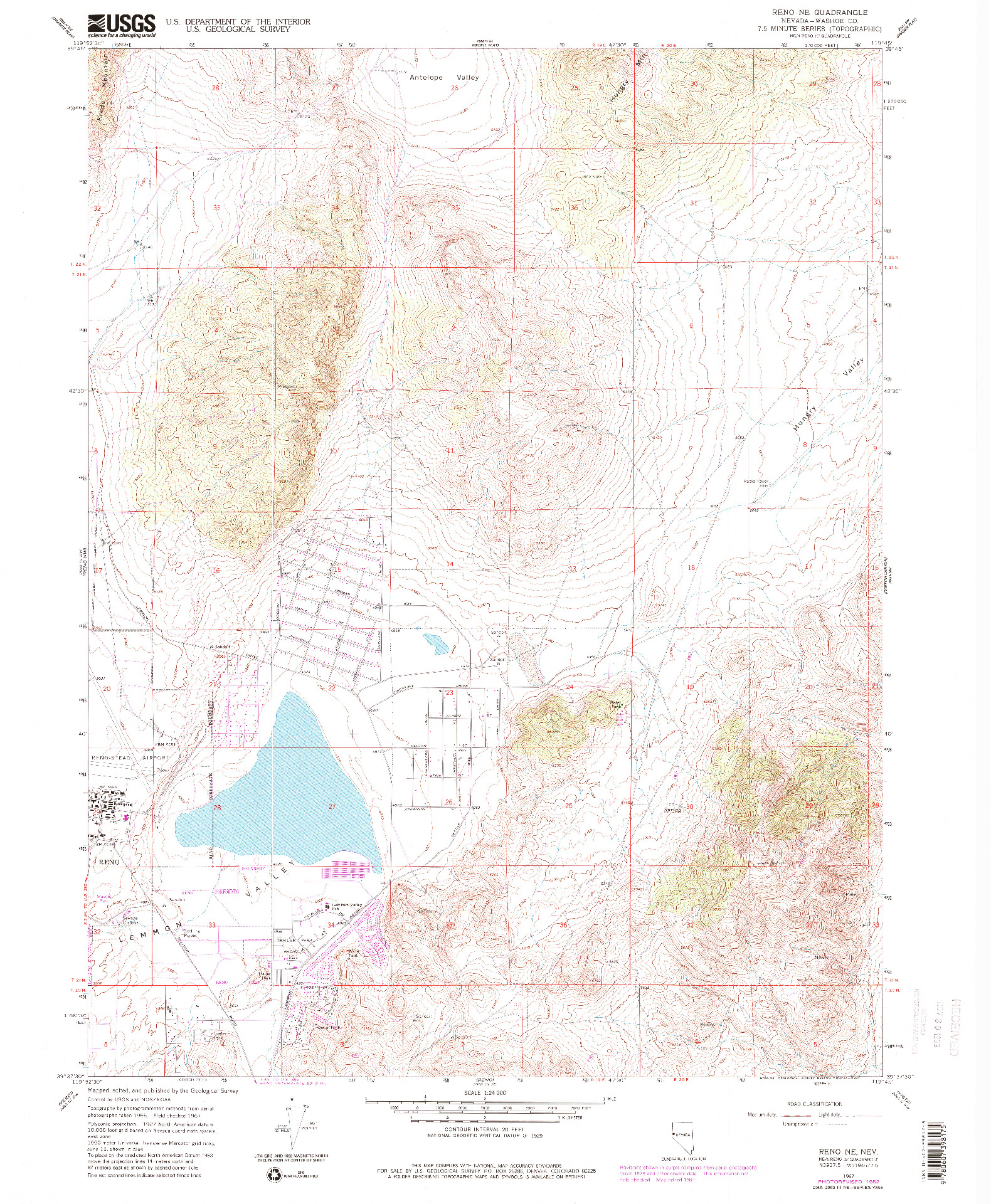 USGS 1:24000-SCALE QUADRANGLE FOR RENO NE, NV 1967