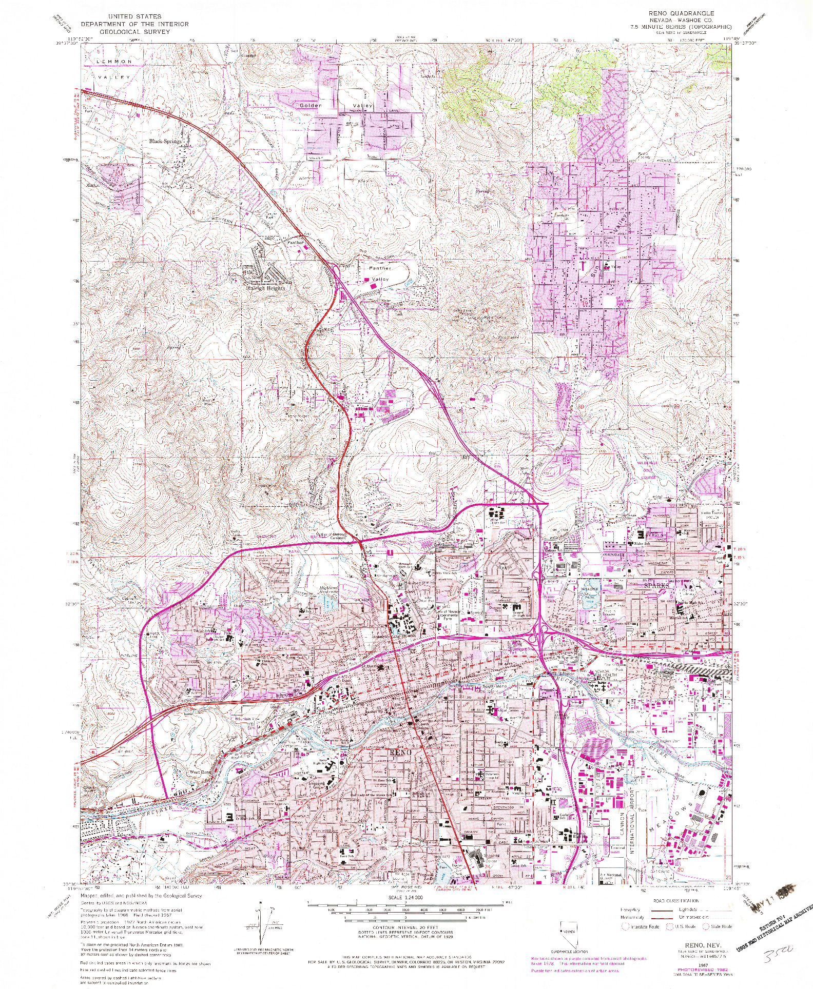 USGS 1:24000-SCALE QUADRANGLE FOR RENO, NV 1967
