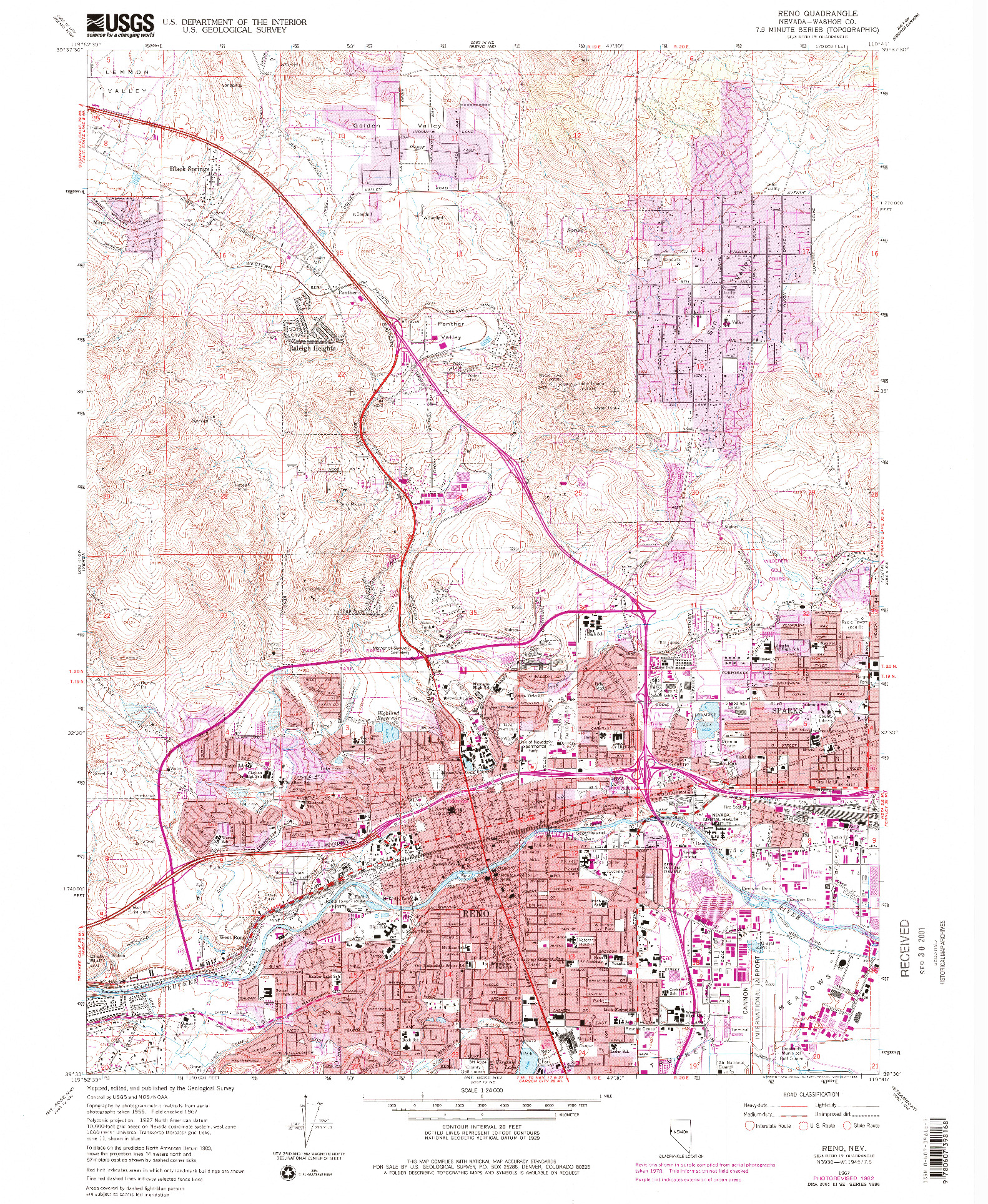 USGS 1:24000-SCALE QUADRANGLE FOR RENO, NV 1967