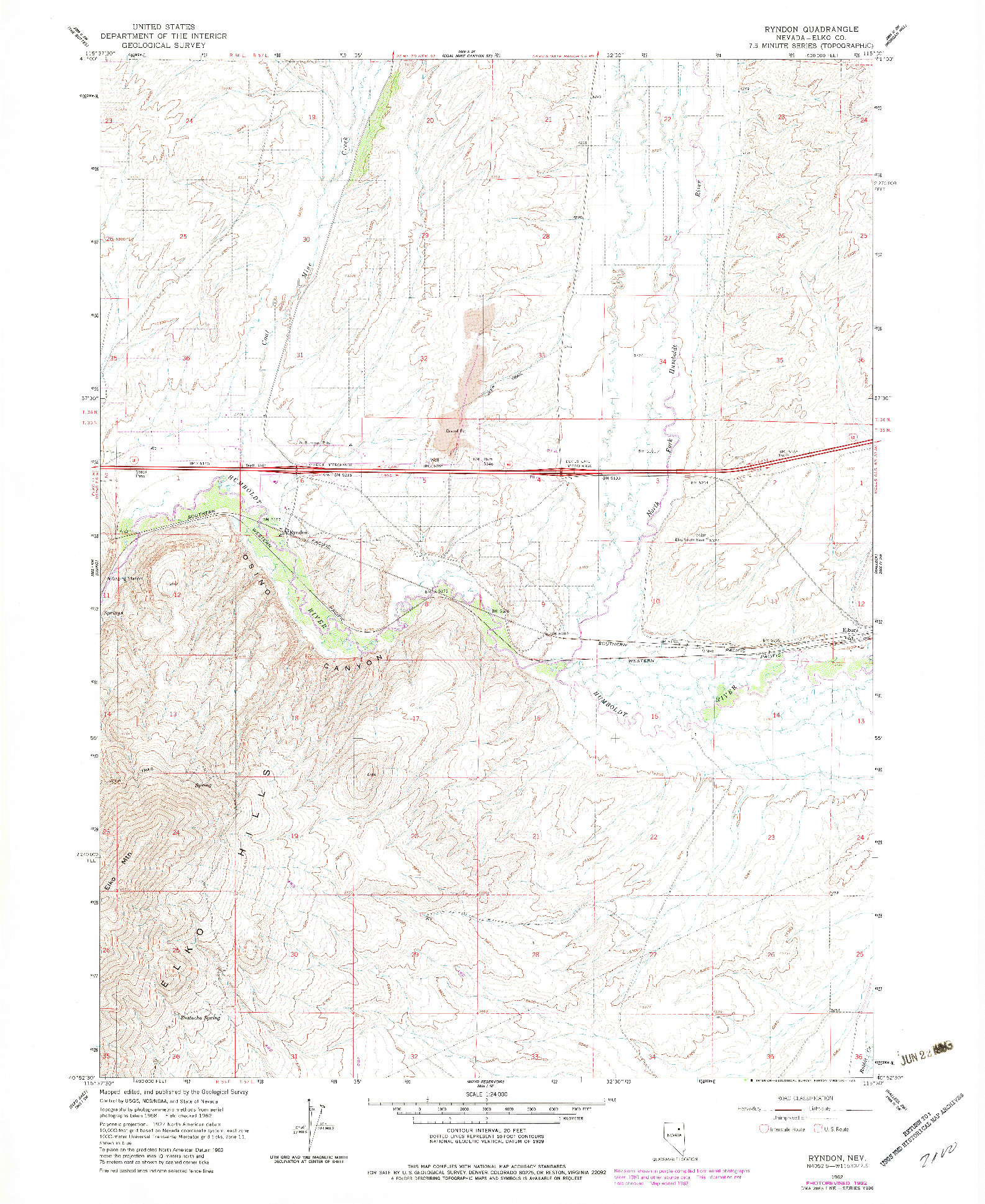 USGS 1:24000-SCALE QUADRANGLE FOR RYNDON, NV 1962