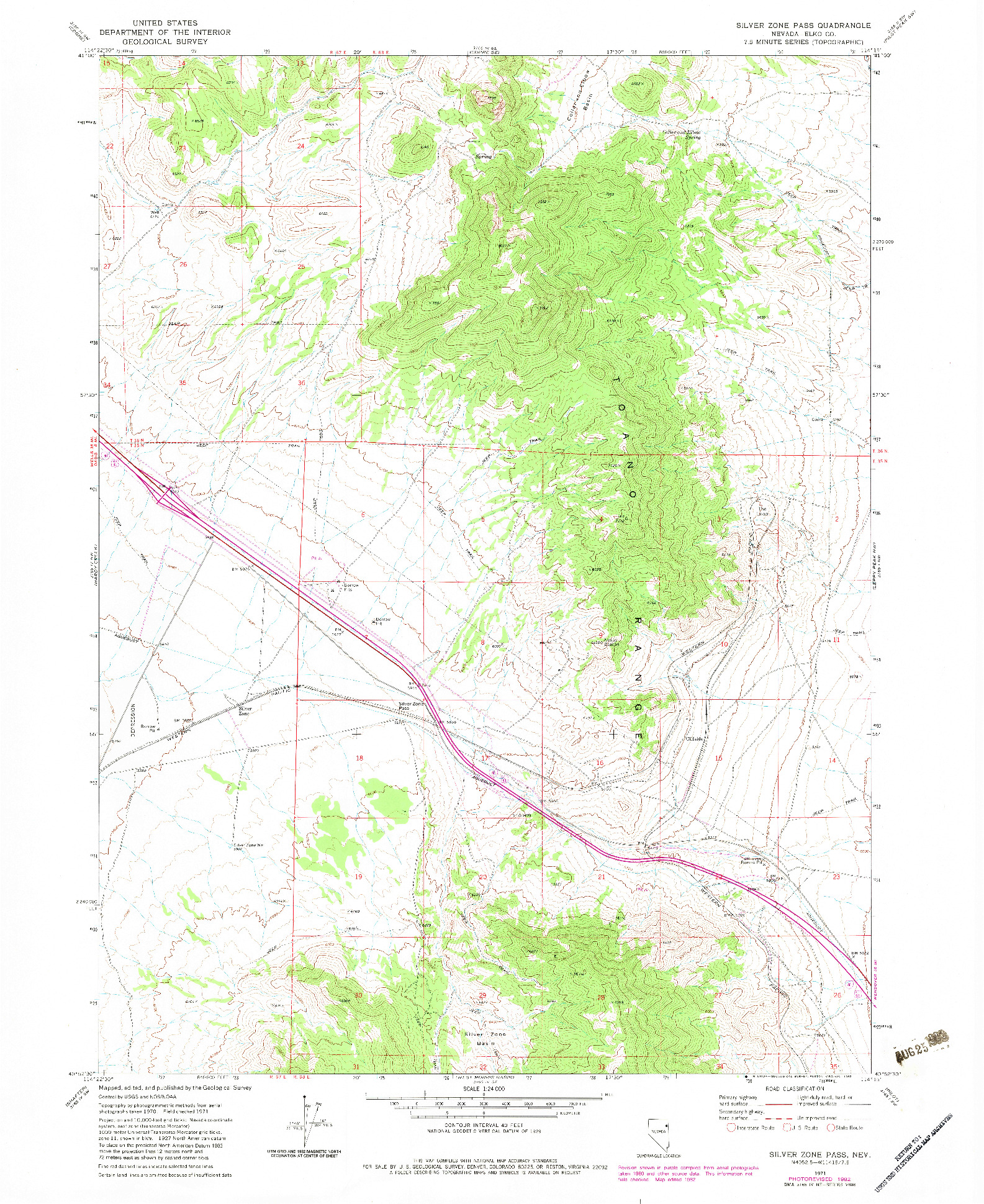 USGS 1:24000-SCALE QUADRANGLE FOR SILVER ZONE PASS, NV 1971