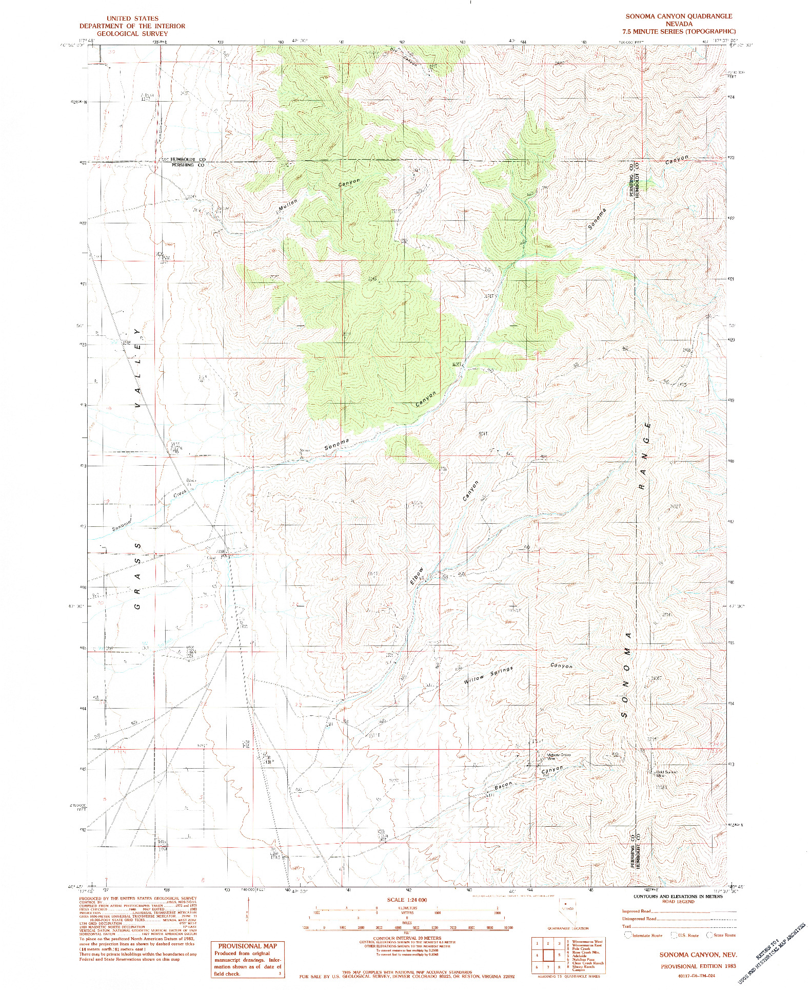 USGS 1:24000-SCALE QUADRANGLE FOR SONOMA CANYON, NV 1983