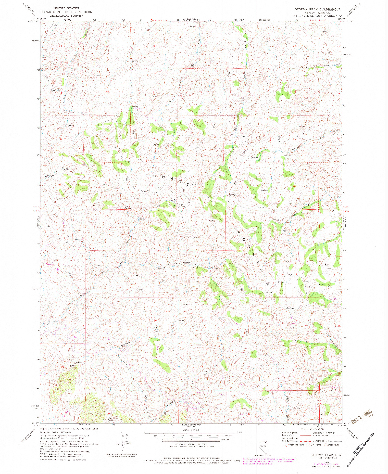 USGS 1:24000-SCALE QUADRANGLE FOR STORMY PEAK, NV 1968