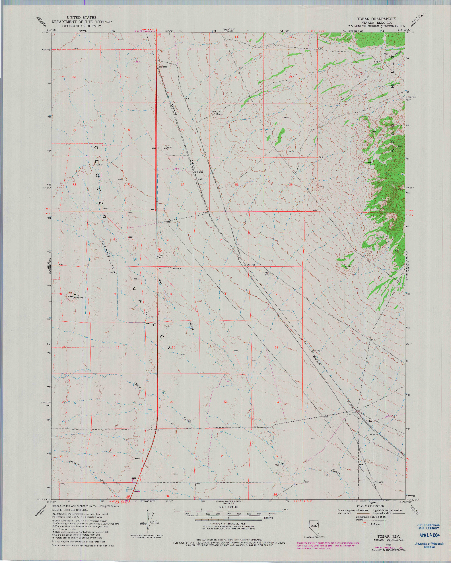 USGS 1:24000-SCALE QUADRANGLE FOR TOBAR, NV 1968