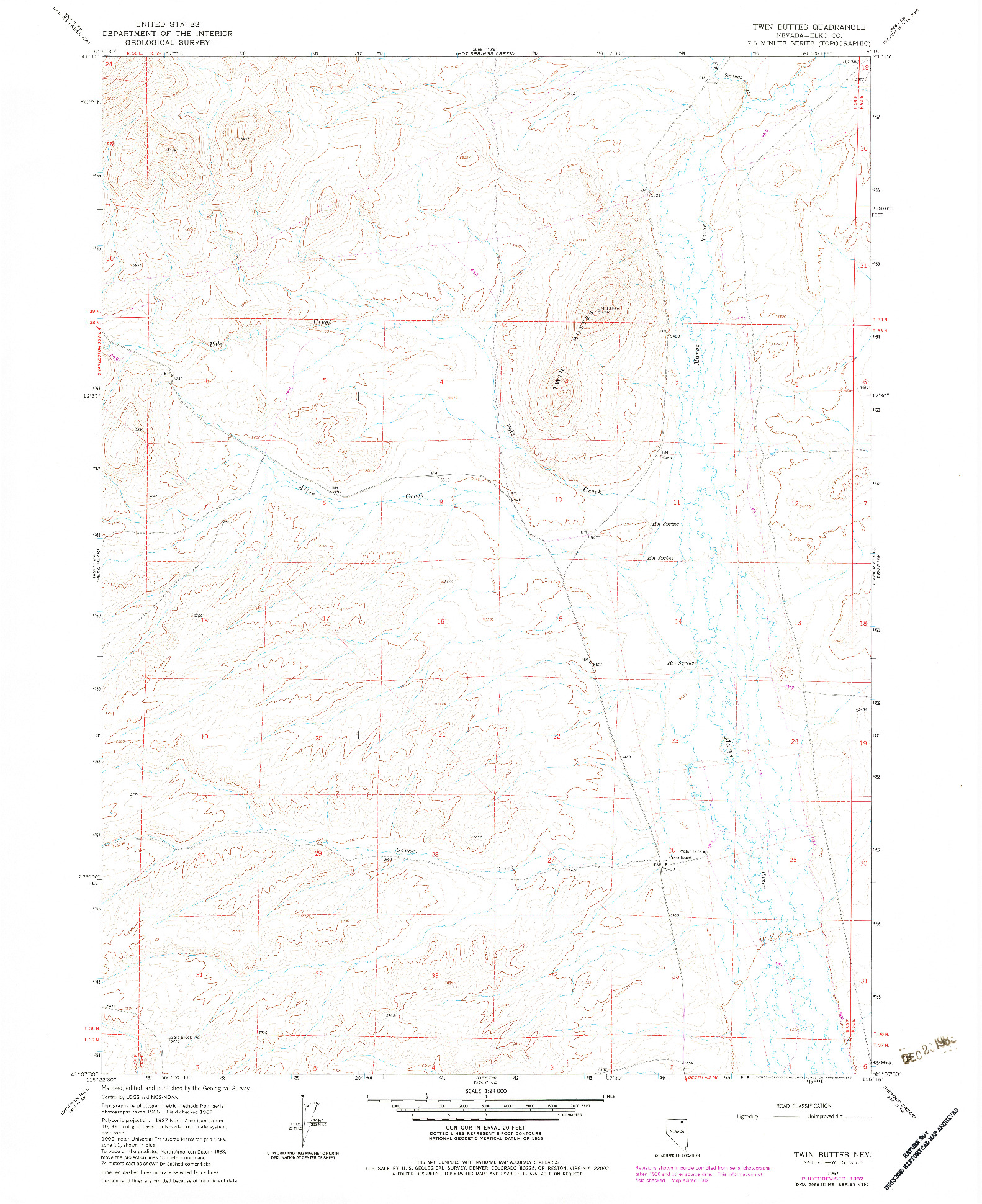 USGS 1:24000-SCALE QUADRANGLE FOR TWIN BUTTES, NV 1967