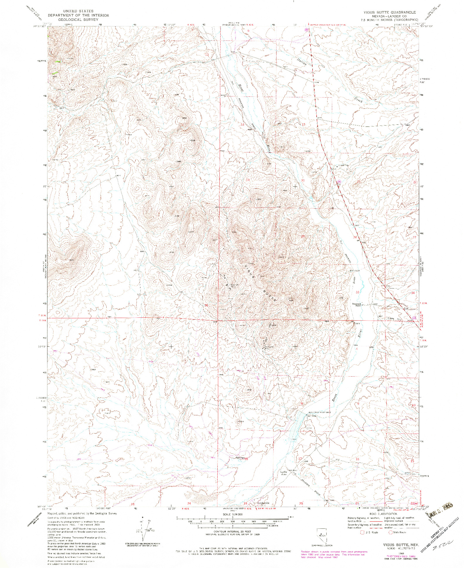 USGS 1:24000-SCALE QUADRANGLE FOR VIGUS BUTTE, NV 1969