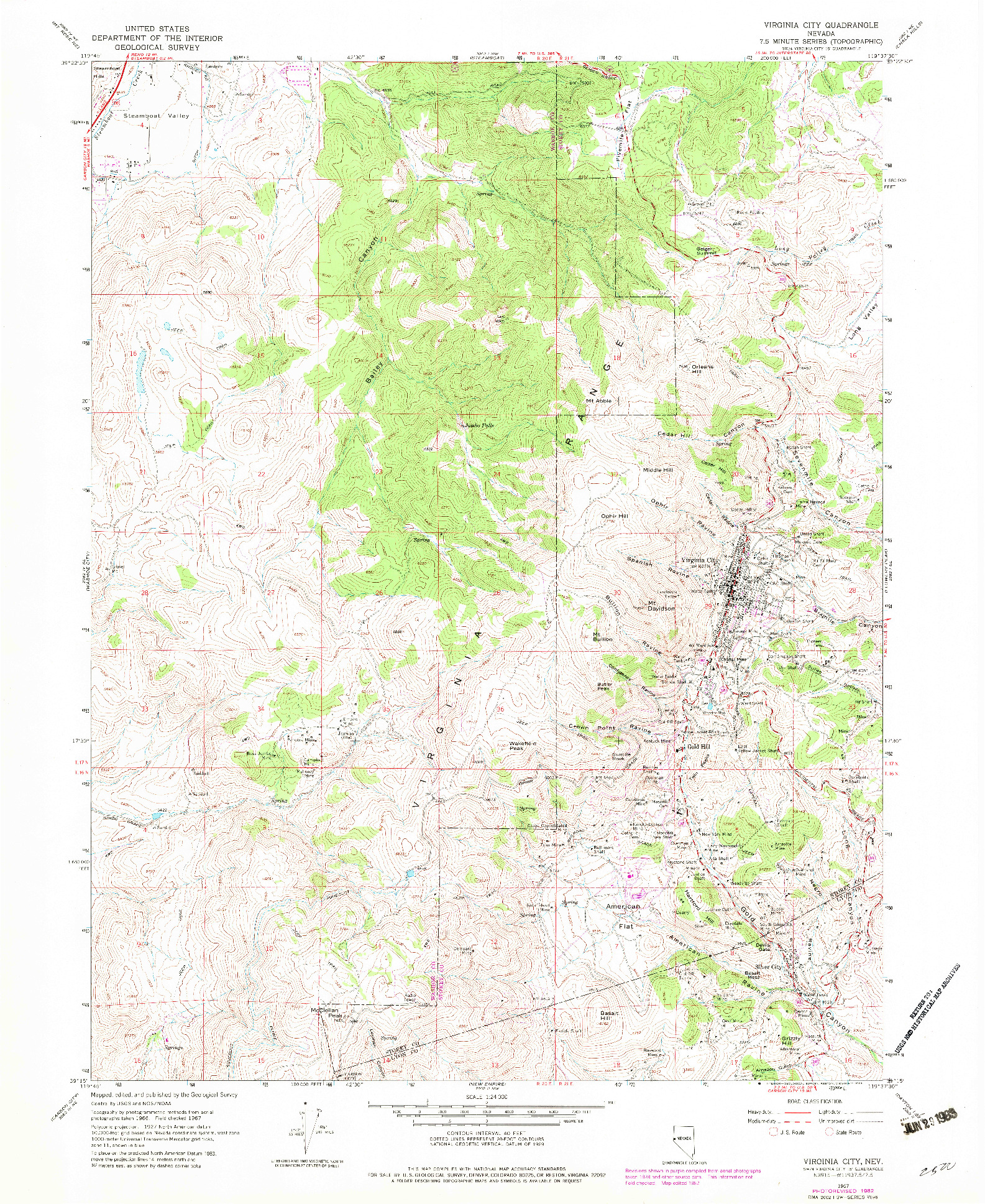 USGS 1:24000-SCALE QUADRANGLE FOR VIRGINIA CITY, NV 1967