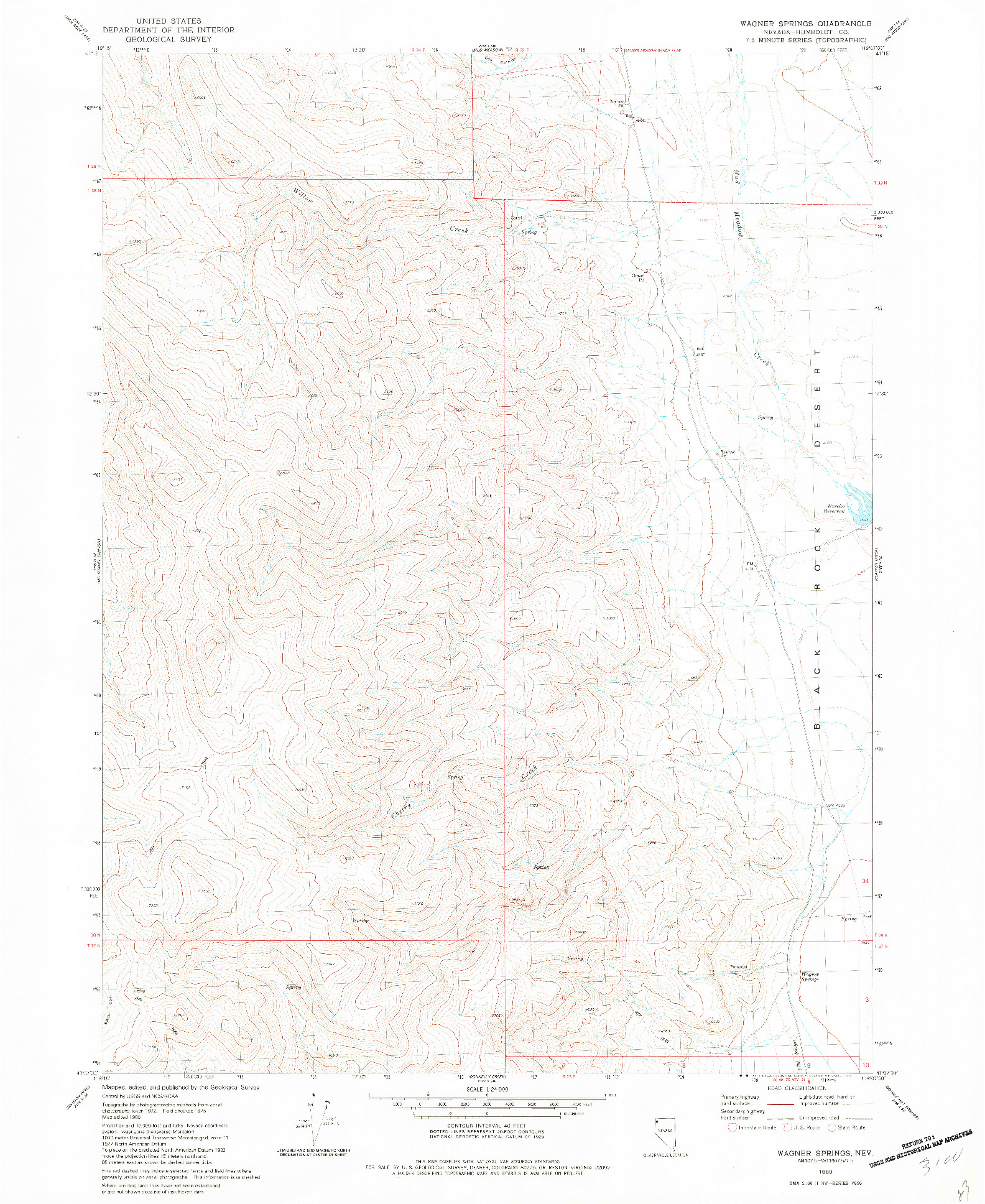 USGS 1:24000-SCALE QUADRANGLE FOR WAGNER SPRINGS, NV 1980
