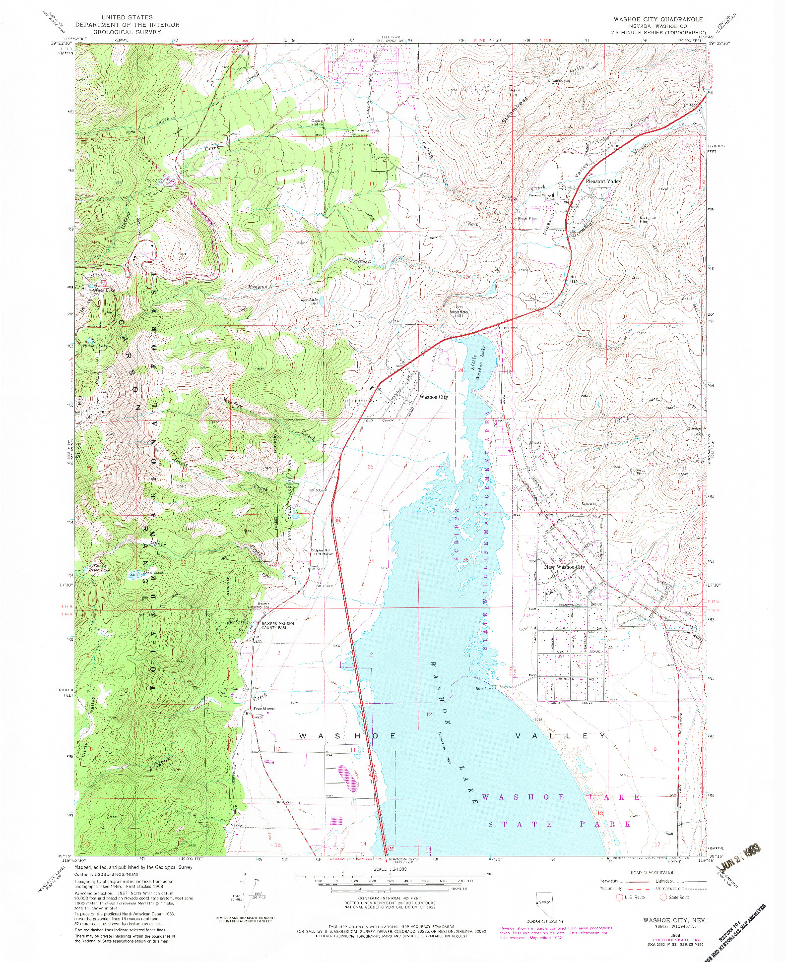 USGS 1:24000-SCALE QUADRANGLE FOR WASHOE CITY, NV 1968