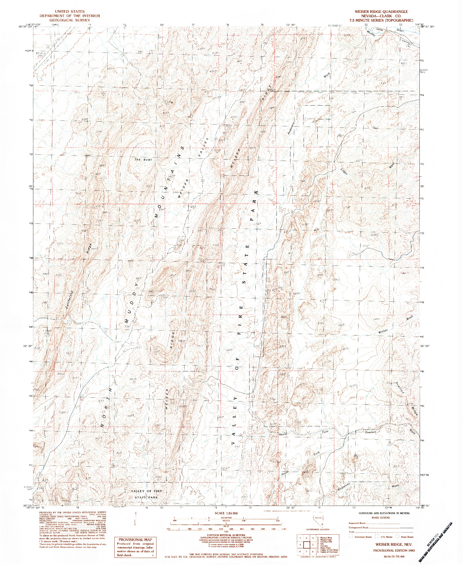 USGS 1:24000-SCALE QUADRANGLE FOR WEISER RIDGE, NV 1983