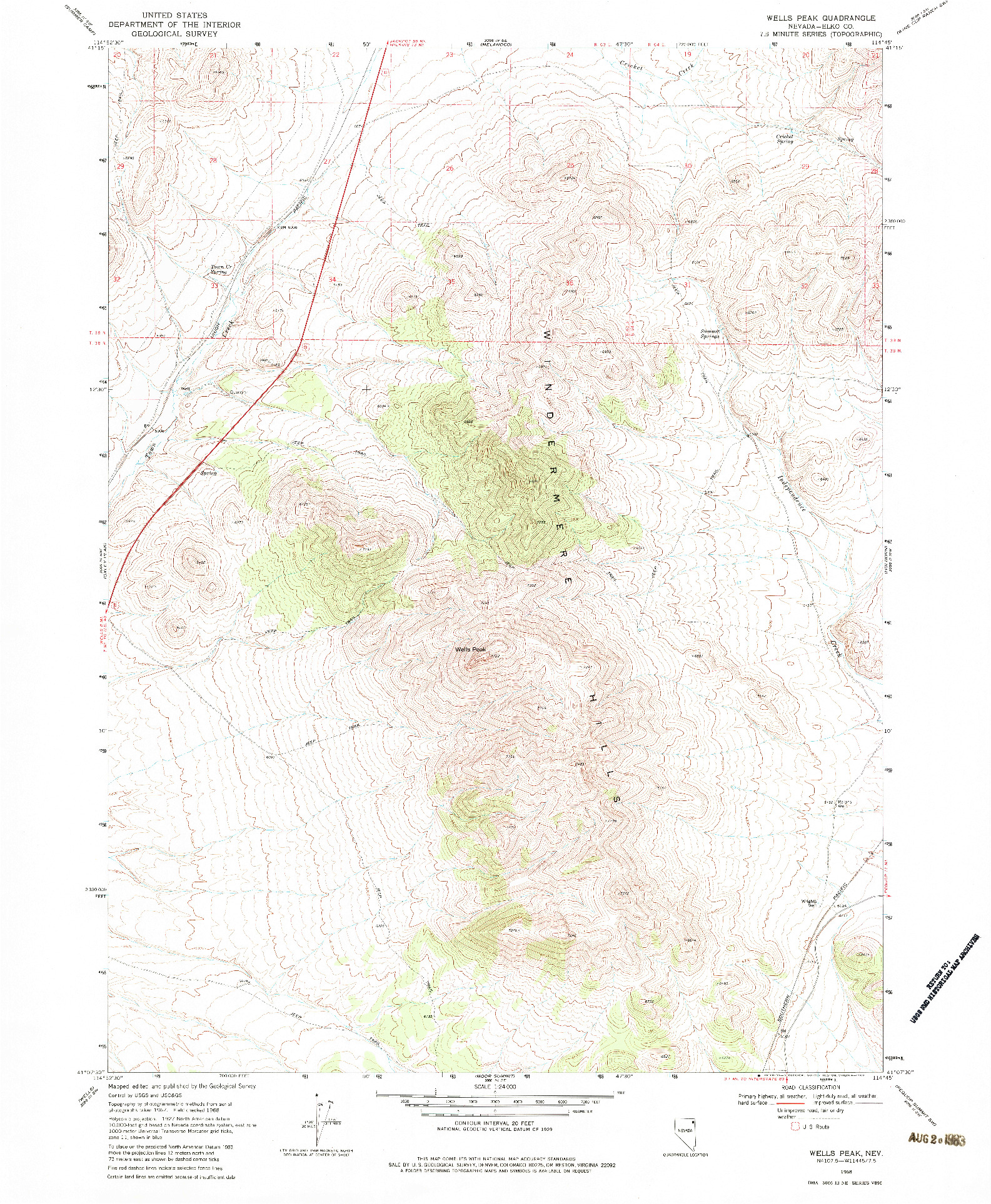 USGS 1:24000-SCALE QUADRANGLE FOR WELLS PEAK, NV 1968