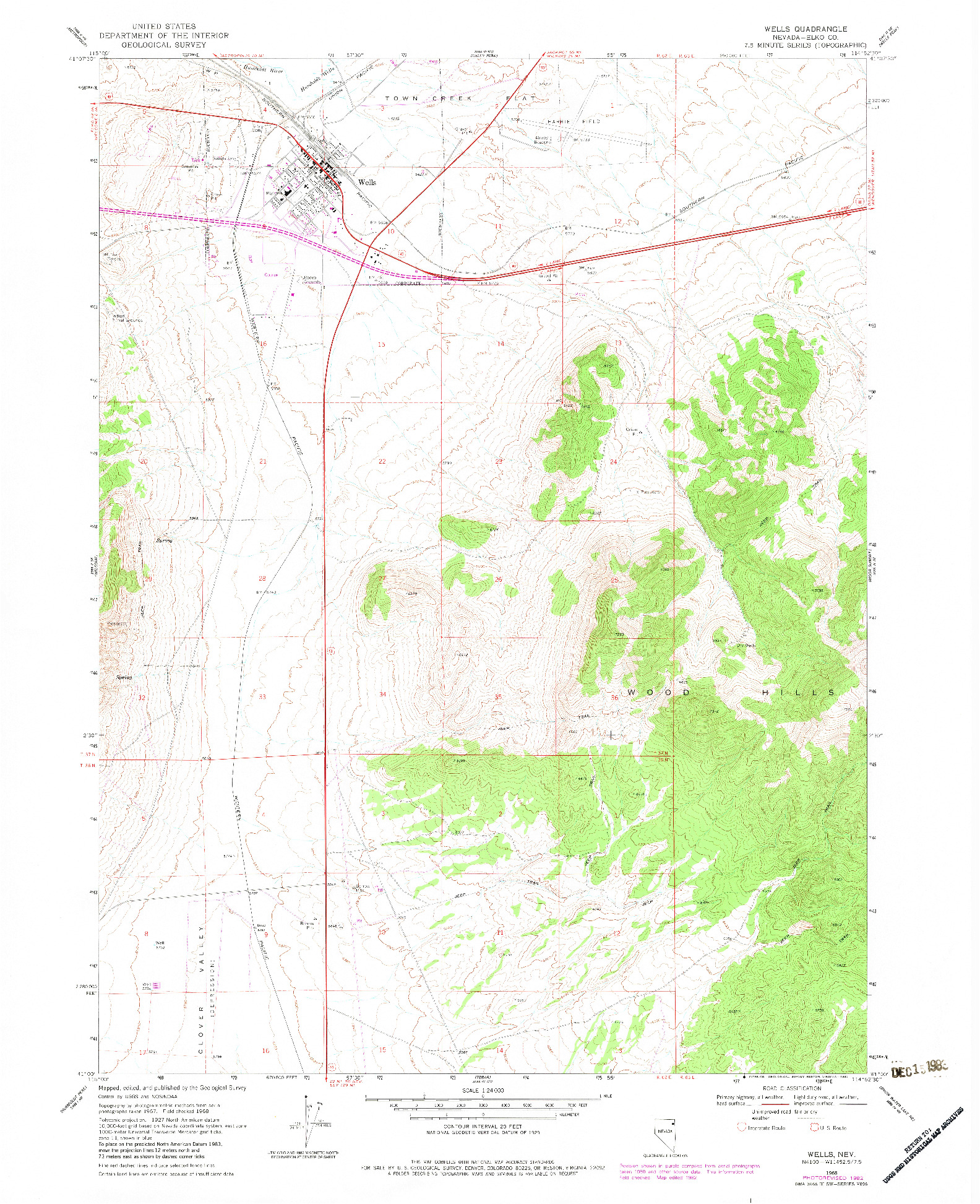 USGS 1:24000-SCALE QUADRANGLE FOR WELLS, NV 1968