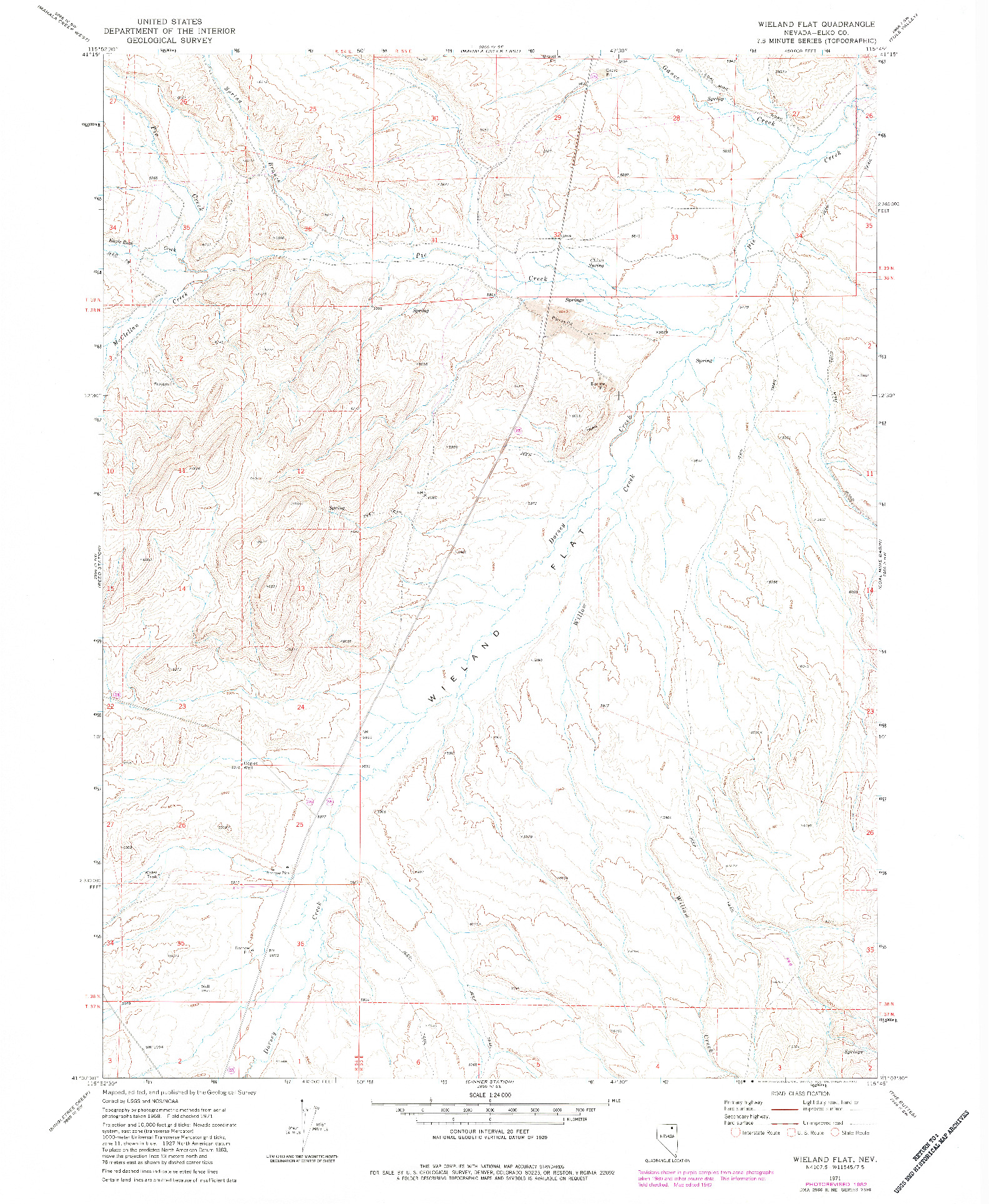 USGS 1:24000-SCALE QUADRANGLE FOR WIELAND FLAT, NV 1971