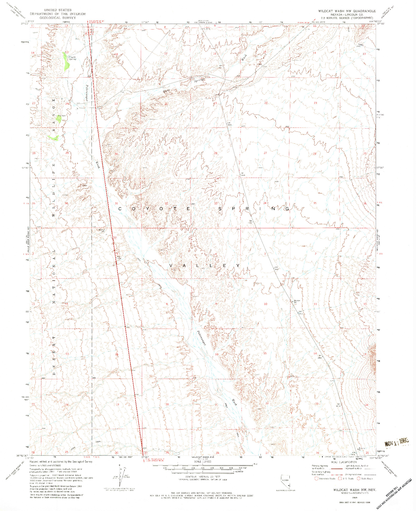 USGS 1:24000-SCALE QUADRANGLE FOR WILDCAT WASH NW, NV 1969