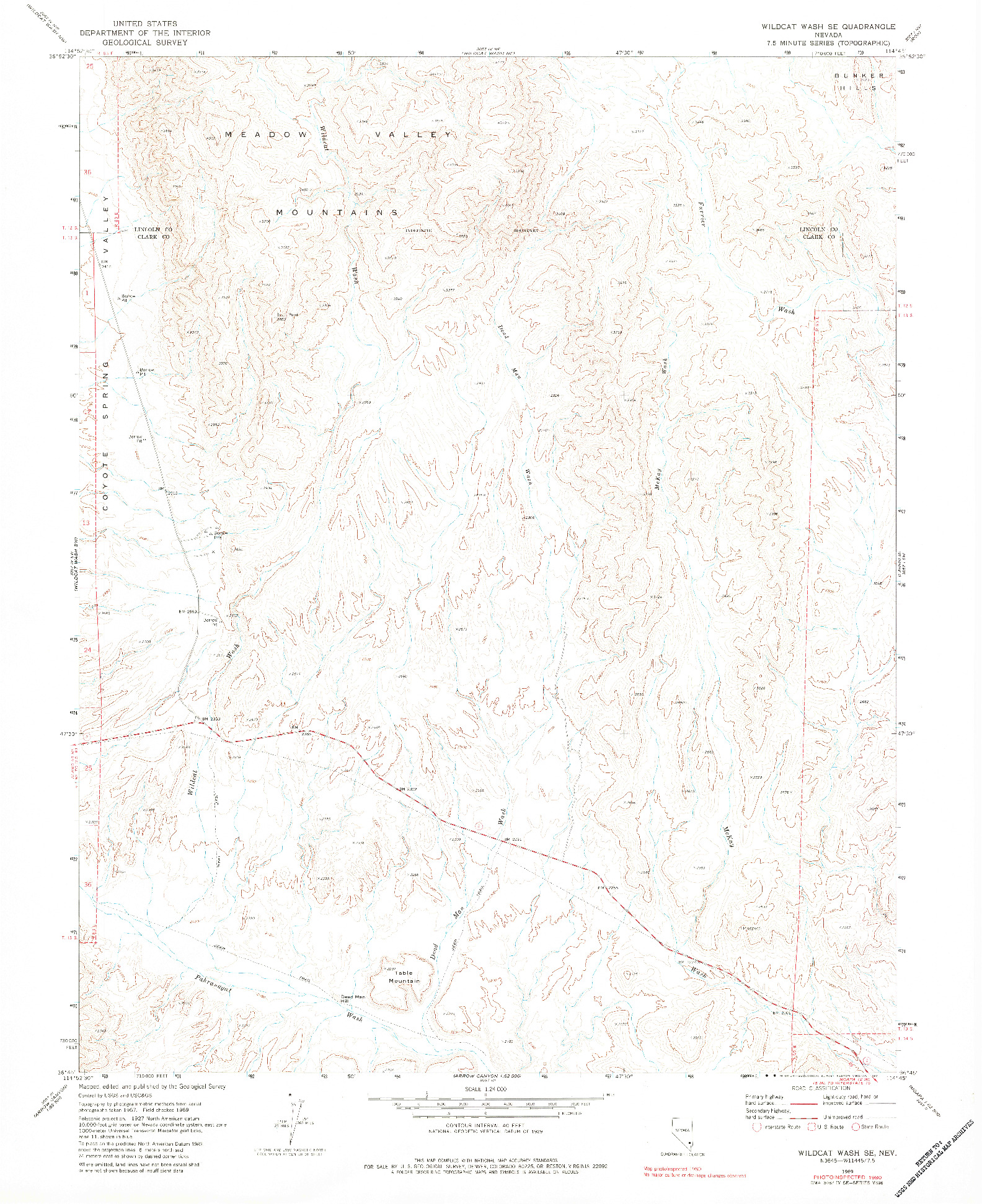 USGS 1:24000-SCALE QUADRANGLE FOR WILDCAT WASH SE, NV 1969