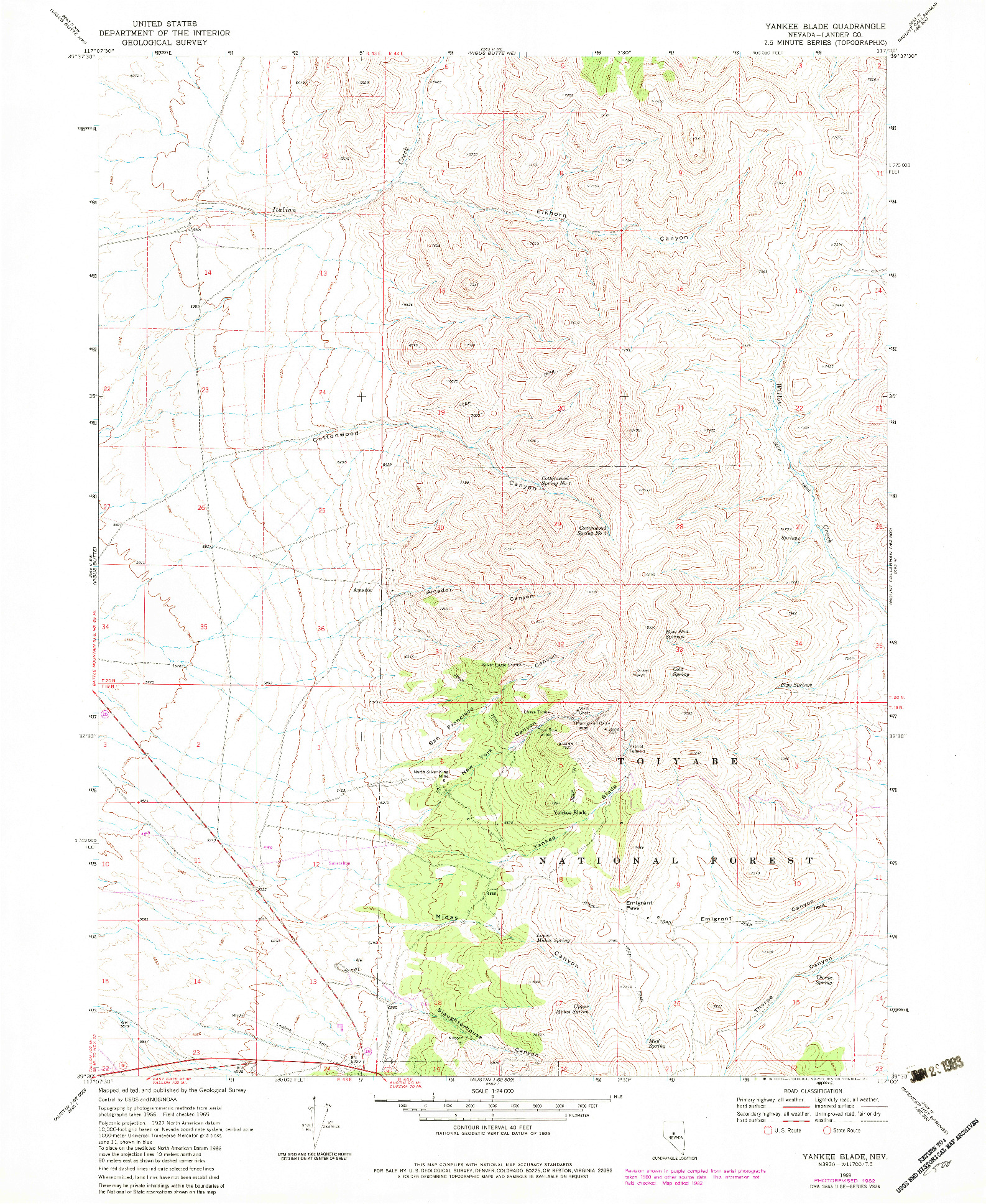 USGS 1:24000-SCALE QUADRANGLE FOR YANKEE BLADE, NV 1969