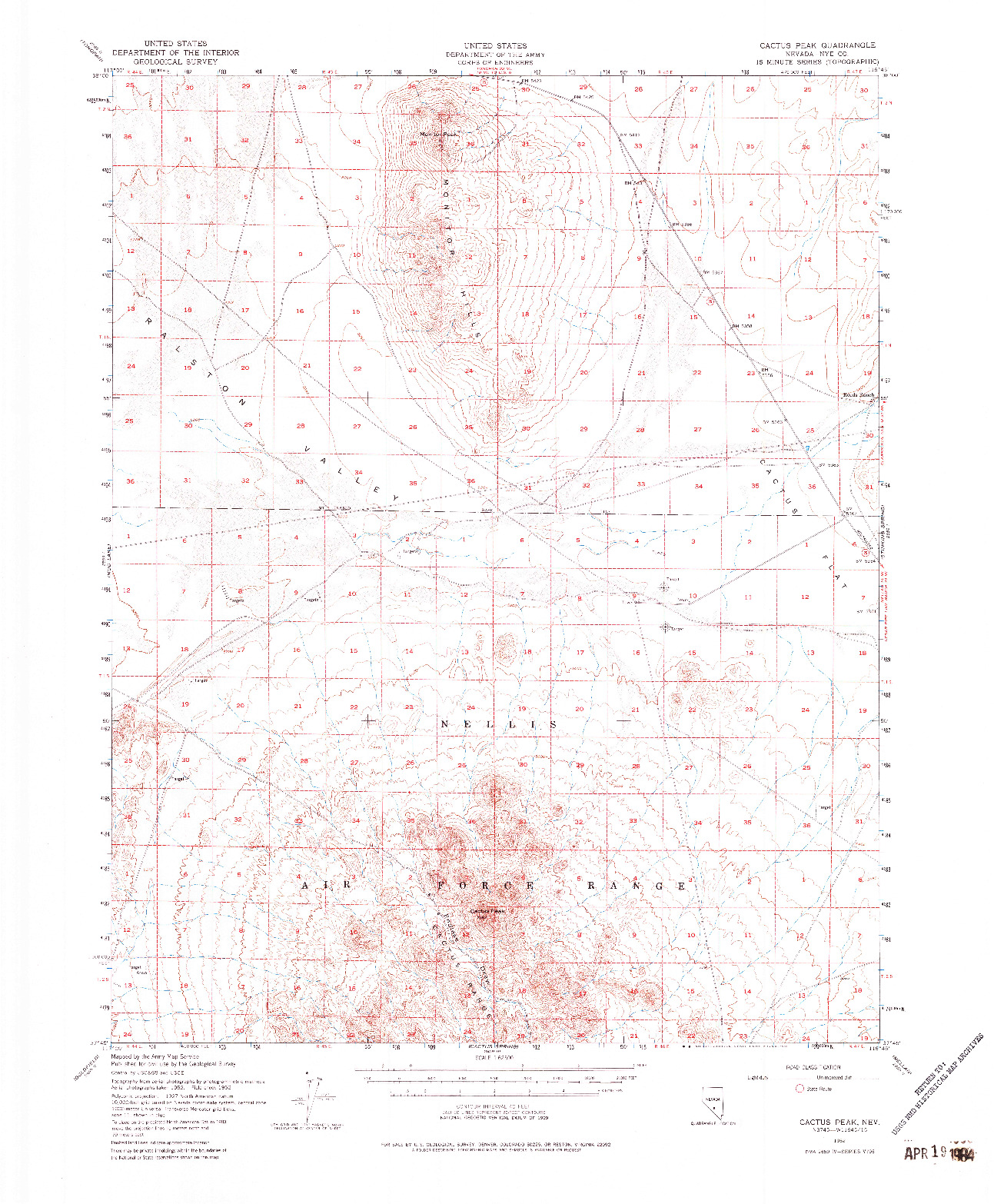 USGS 1:62500-SCALE QUADRANGLE FOR CACTUS PEAK, NV 1952