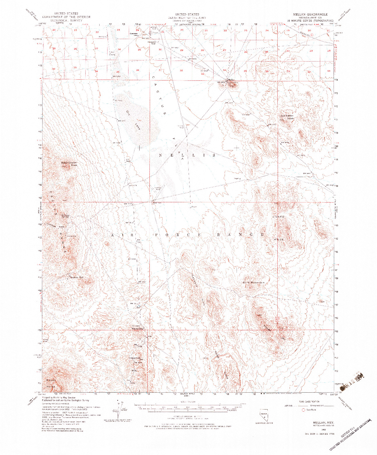 USGS 1:62500-SCALE QUADRANGLE FOR MELLAN, NV 1952