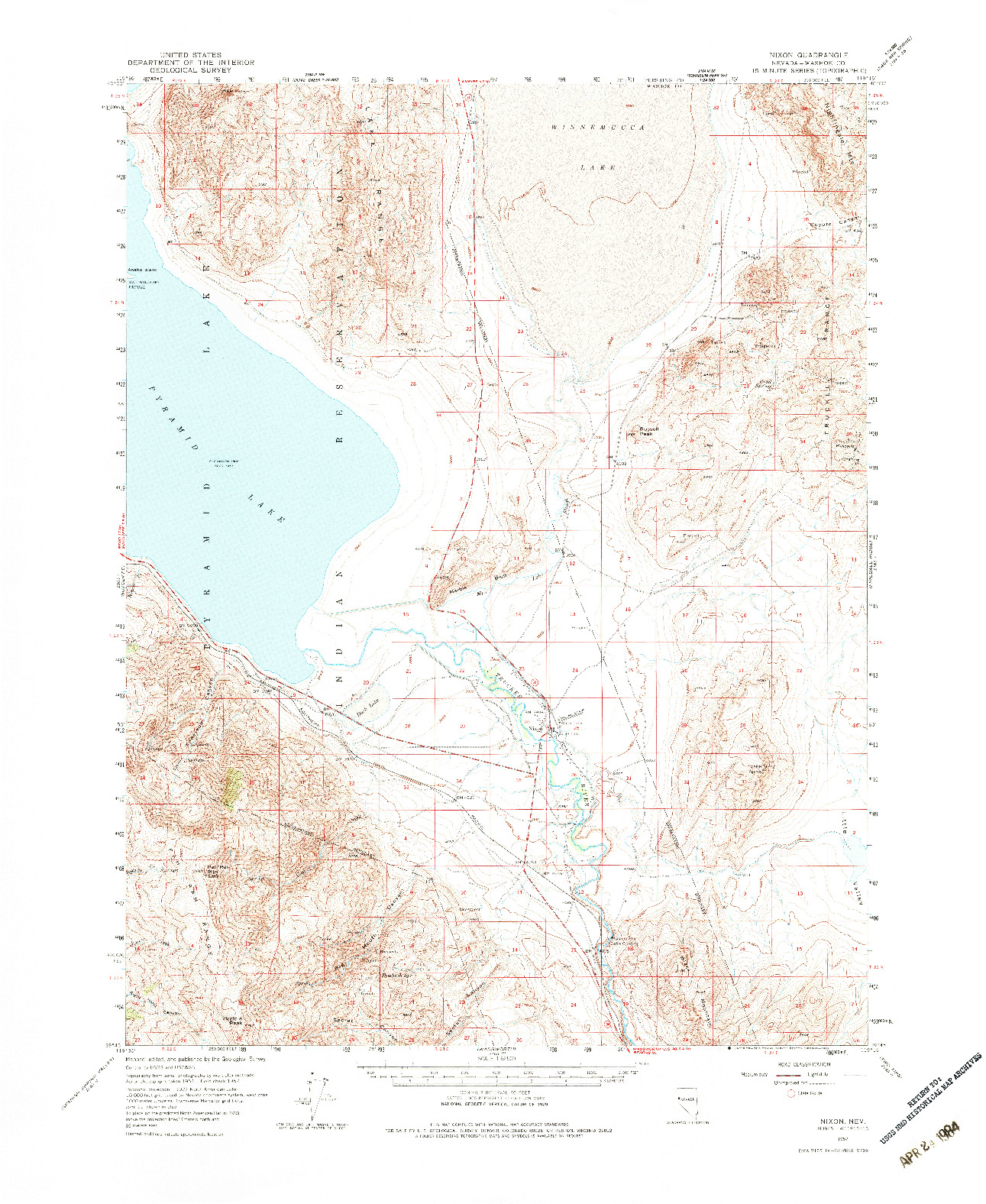 USGS 1:62500-SCALE QUADRANGLE FOR NIXON, NV 1957