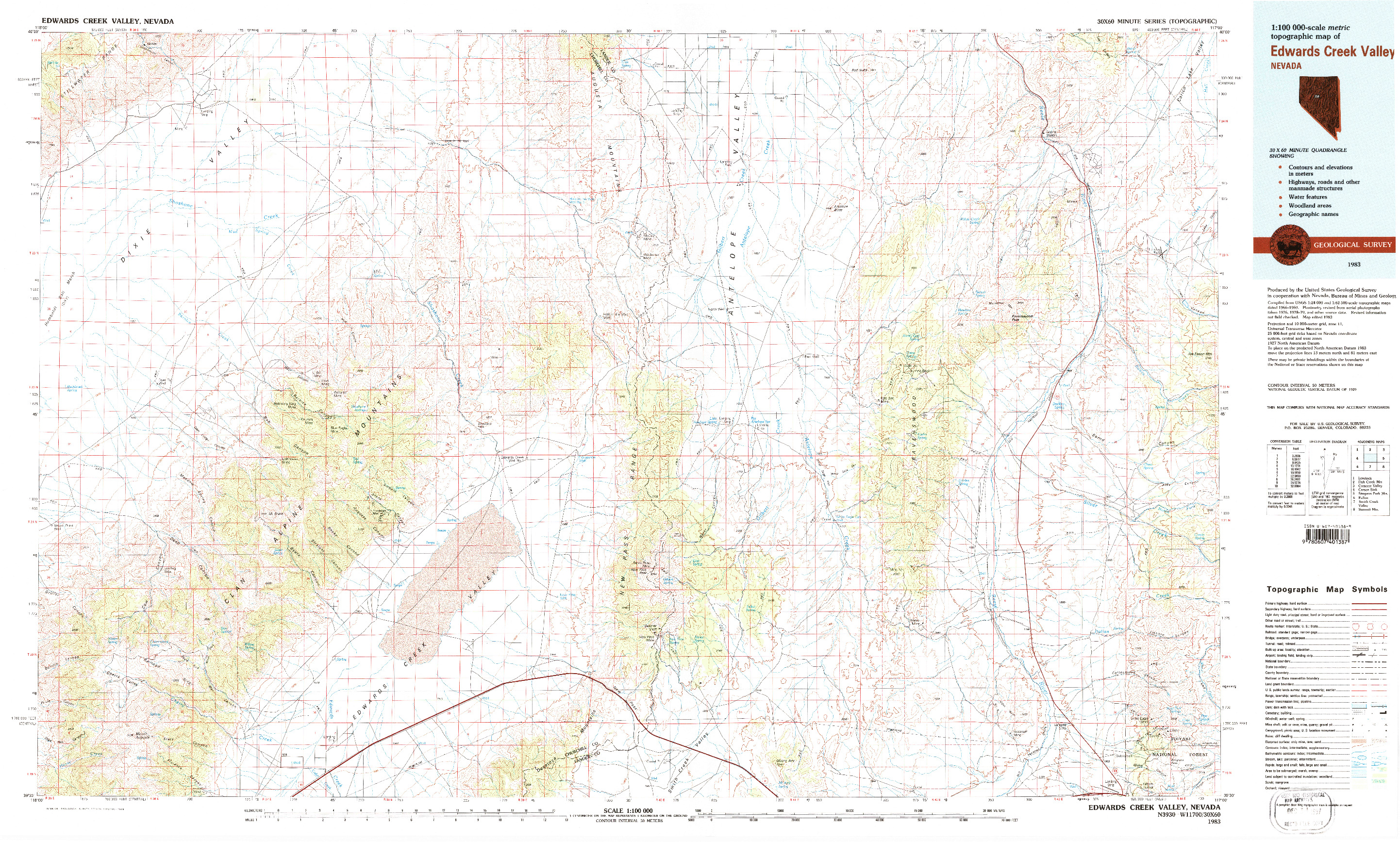 USGS 1:100000-SCALE QUADRANGLE FOR EDWARDS CREEK VALLEY, NV 1983
