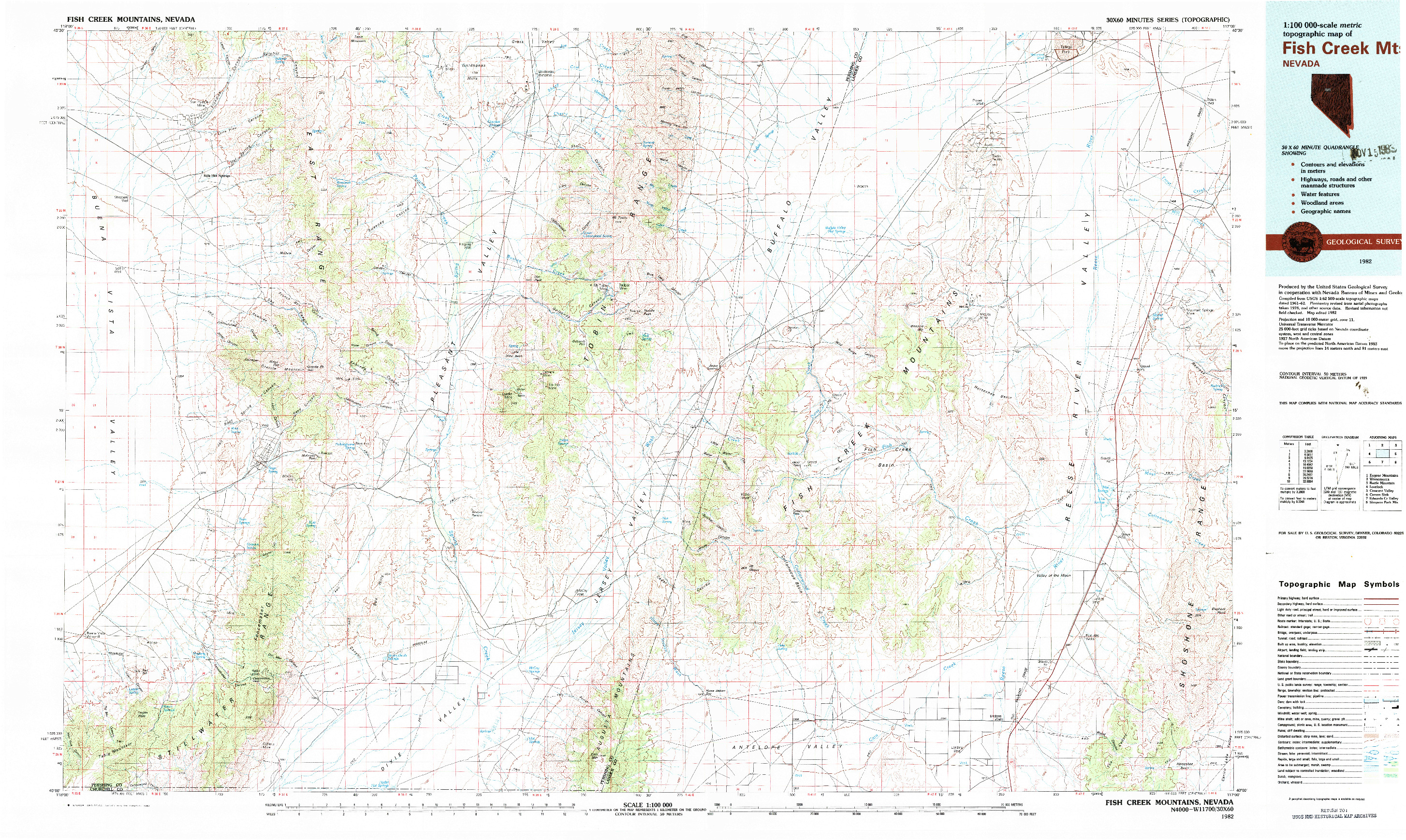 USGS 1:100000-SCALE QUADRANGLE FOR FISH CREEK MTS, NV 1982