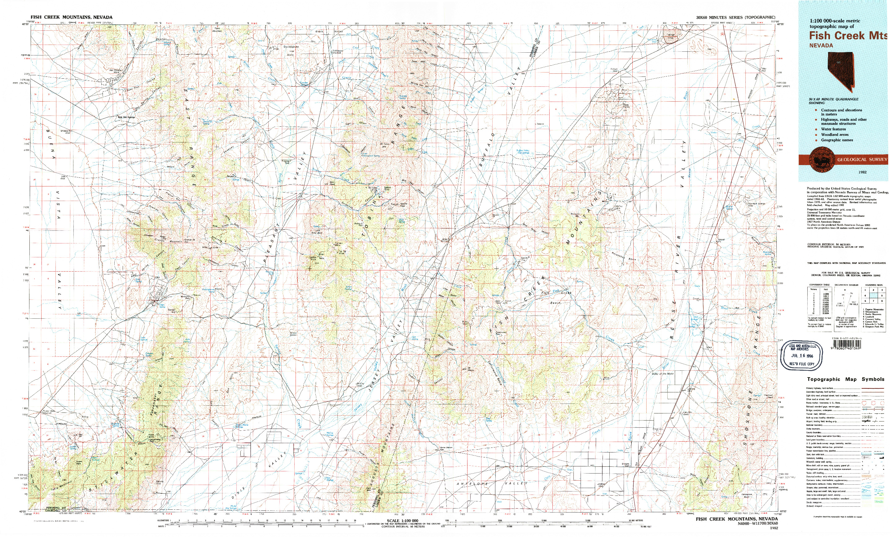 USGS 1:100000-SCALE QUADRANGLE FOR FISH CREEK MTS, NV 1982