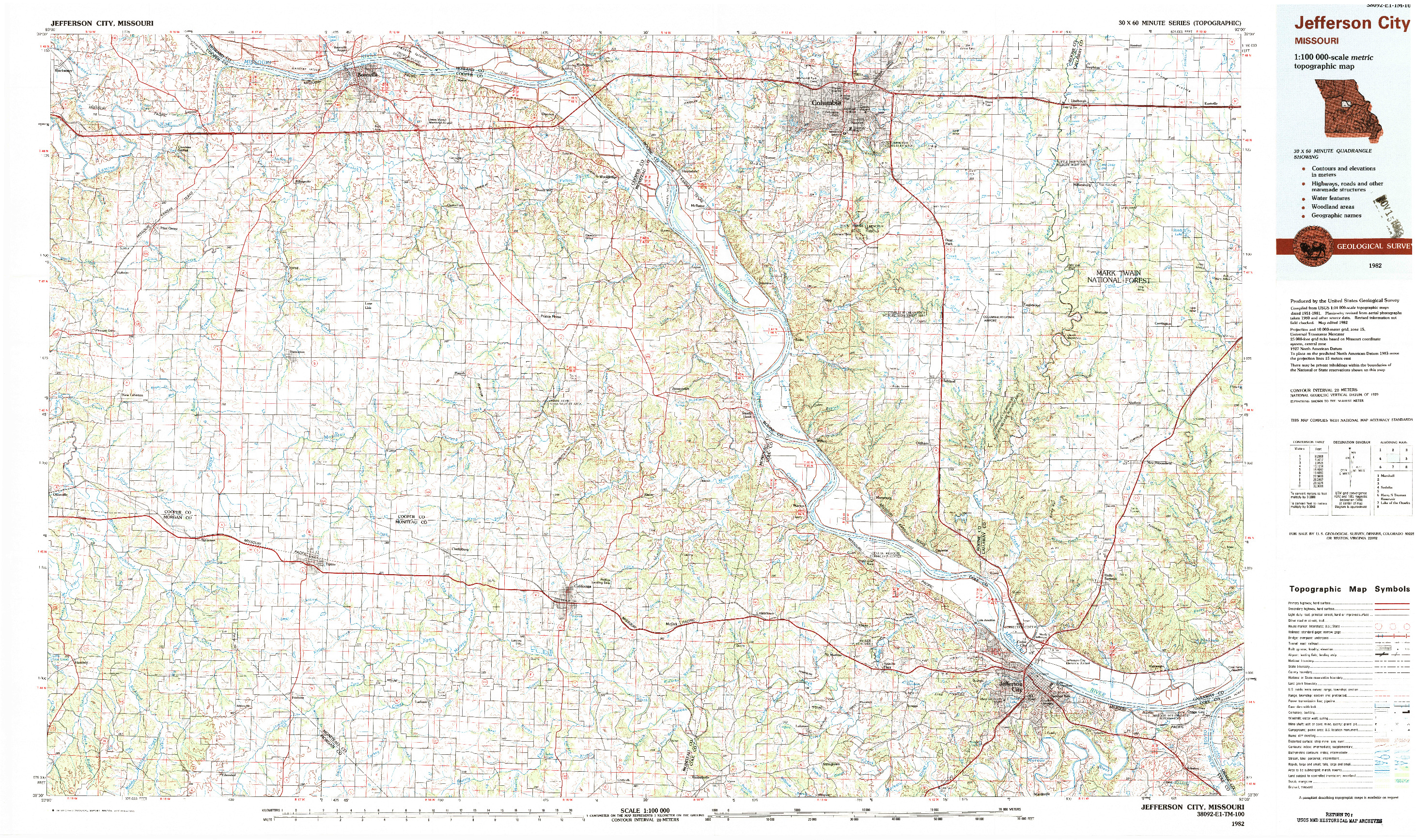 USGS 1:100000-SCALE QUADRANGLE FOR JEFFERSON CITY, MO 1982