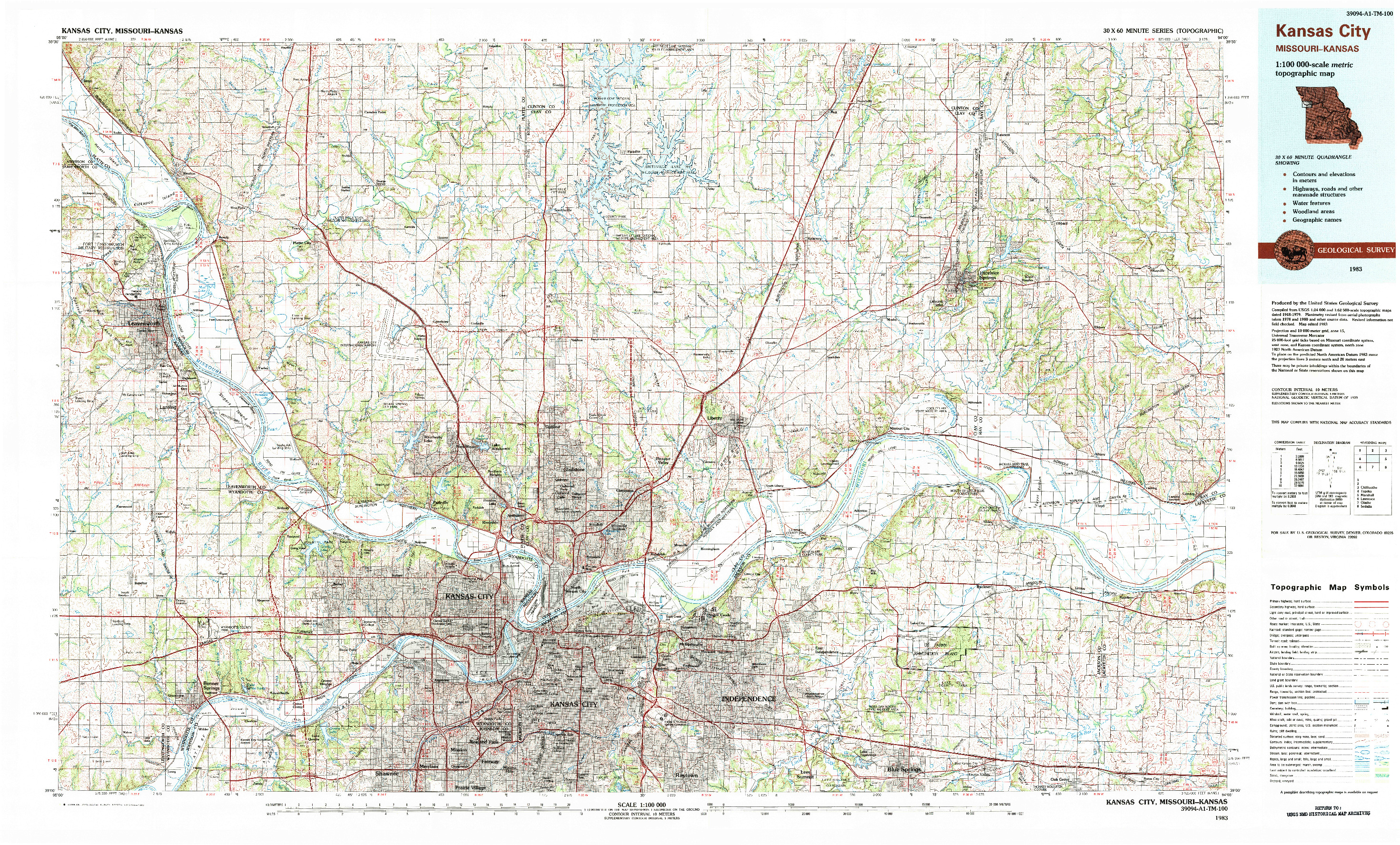 USGS 1:100000-SCALE QUADRANGLE FOR KANSAS CITY, MO 1983