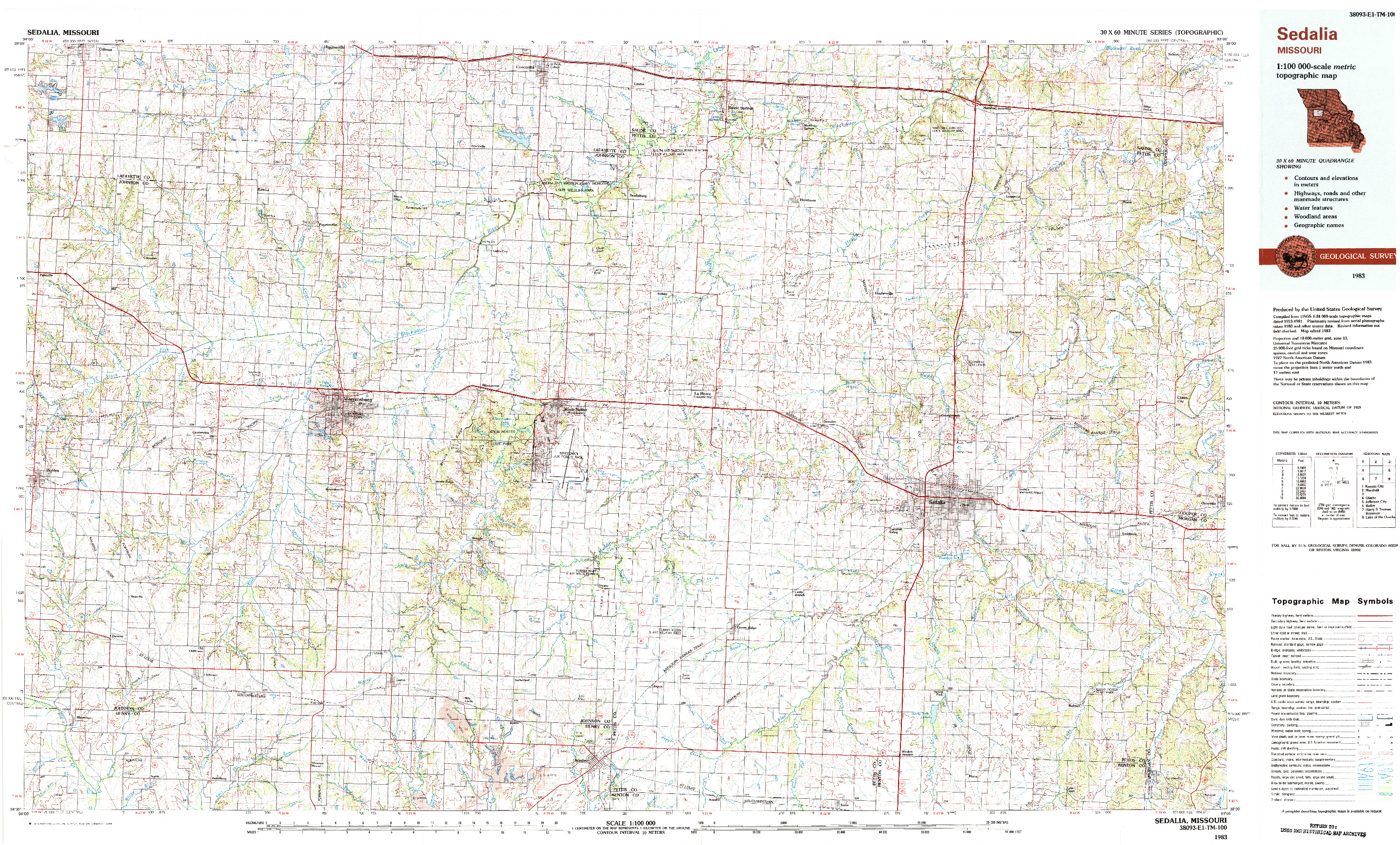 USGS 1:100000-SCALE QUADRANGLE FOR SEDALIA, MO 1983