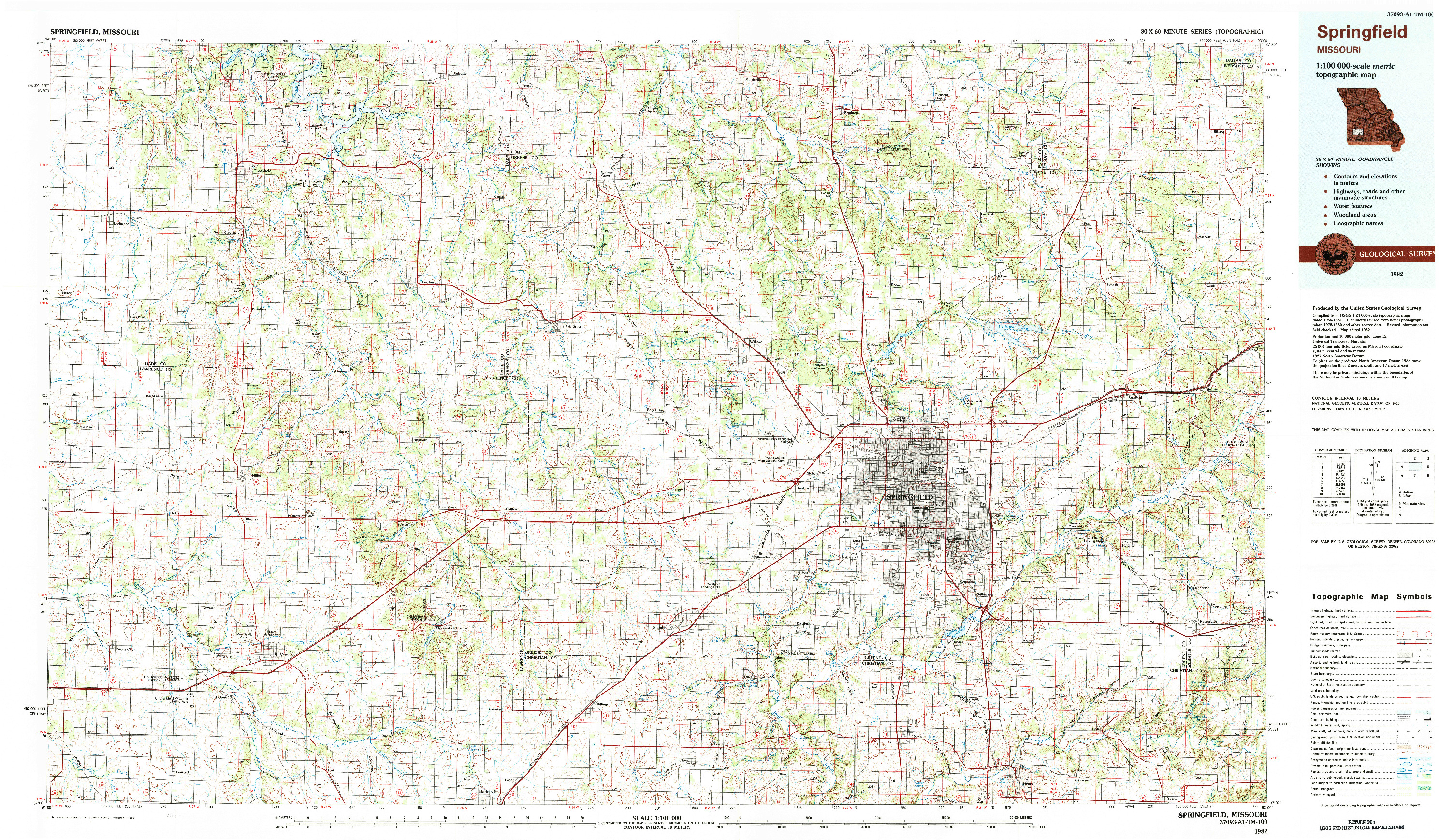 USGS 1:100000-SCALE QUADRANGLE FOR SPRINGFIELD, MO 1982